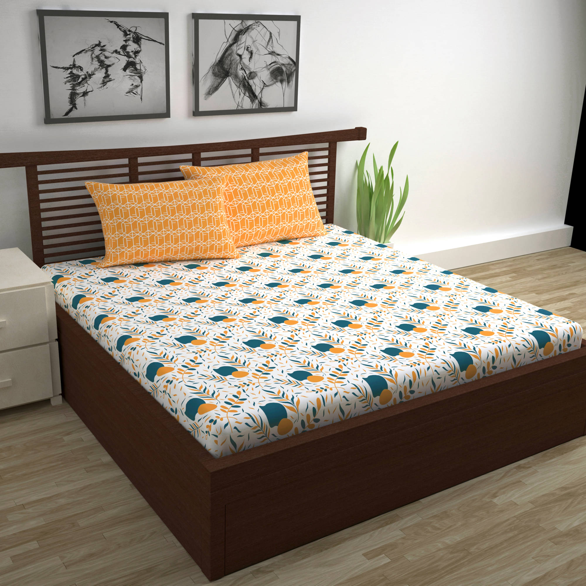     			DIVINE CASA Poly Cotton 1 Single Bedsheet with 1 Pillow Cover ( Teal )