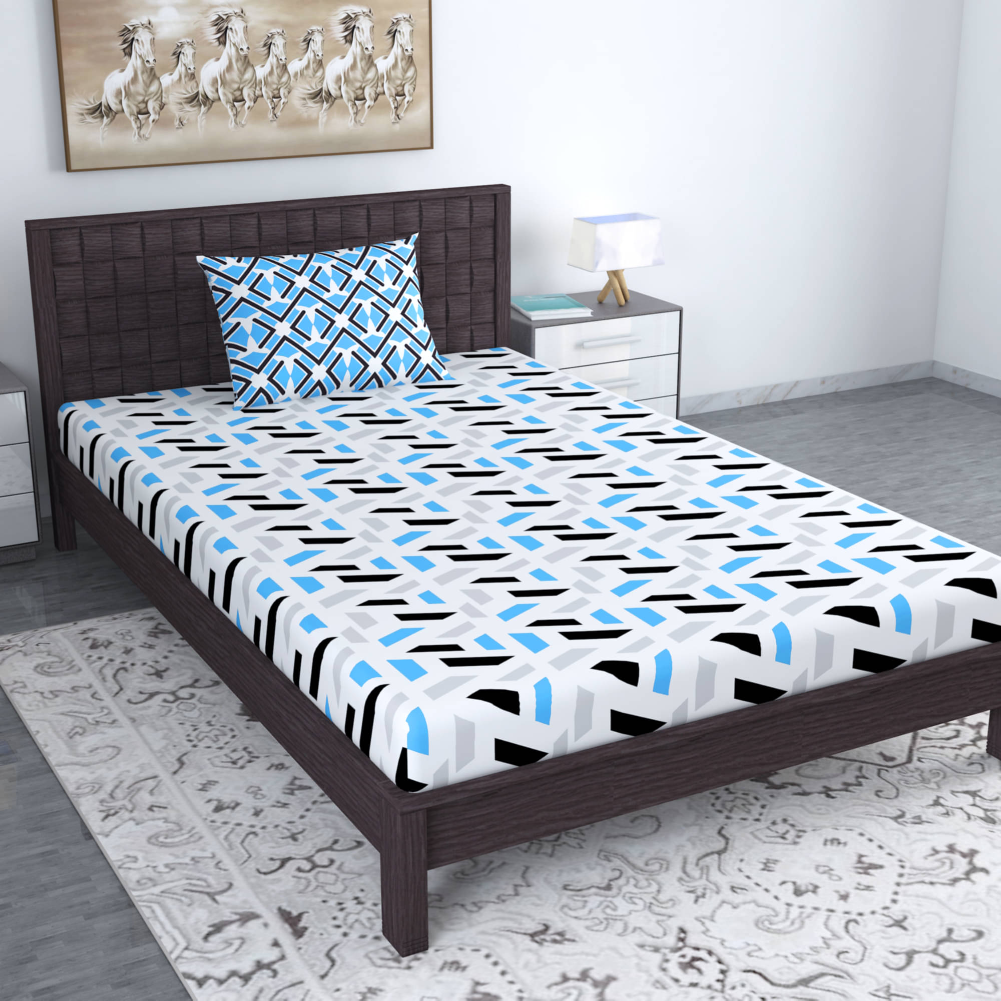     			DIVINE CASA Poly Cotton 1 Single Bedsheet with 1 Pillow Cover ( Sky Blue )