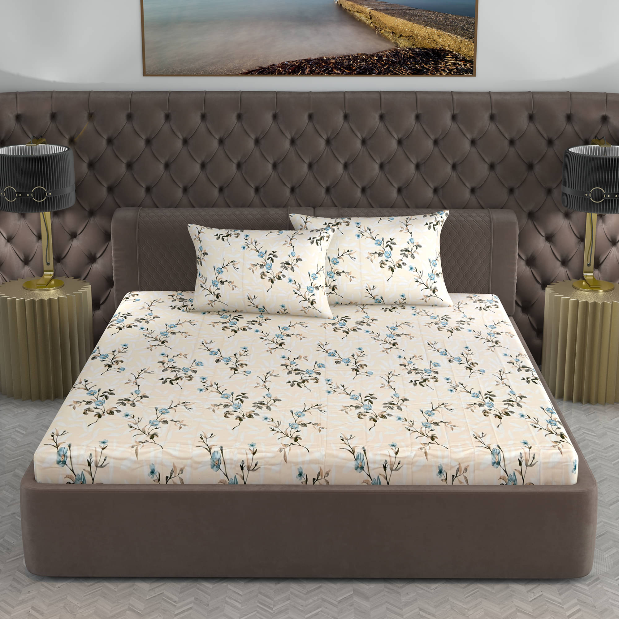 DIVINE CASA Satin 1 Double King Bedsheet with 2 Pillow Covers ( Gold ) DIVINE CASA Satin 1 Double King Bedsheet with 2 Pillow Covers ( Gold )