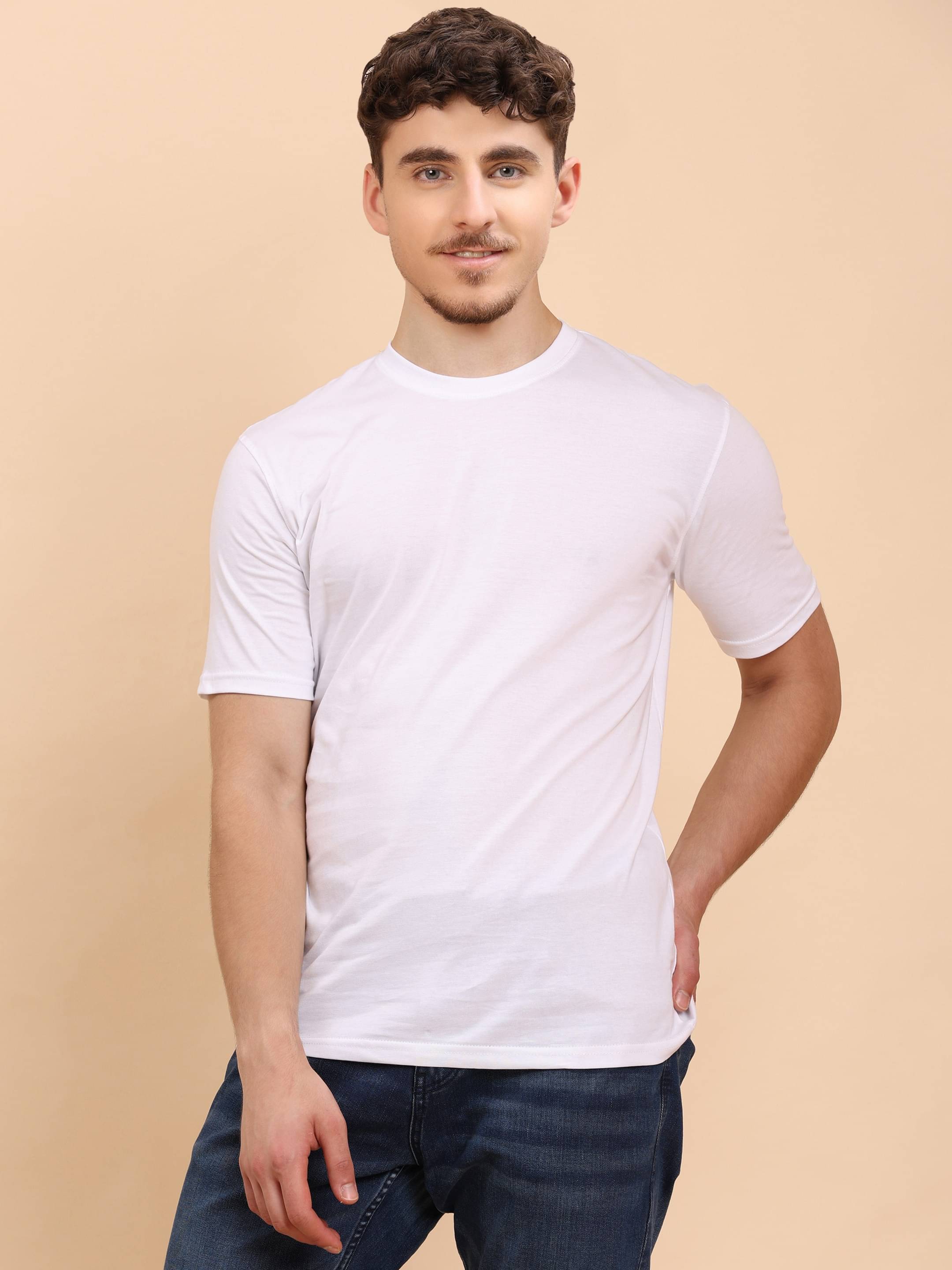 ENCIGER Men 100% Cotton Regular Fit Solid T-Shirt ( white ) ENCIGER Men 100% Cotton Regular Fit Solid T-Shirt ( white )