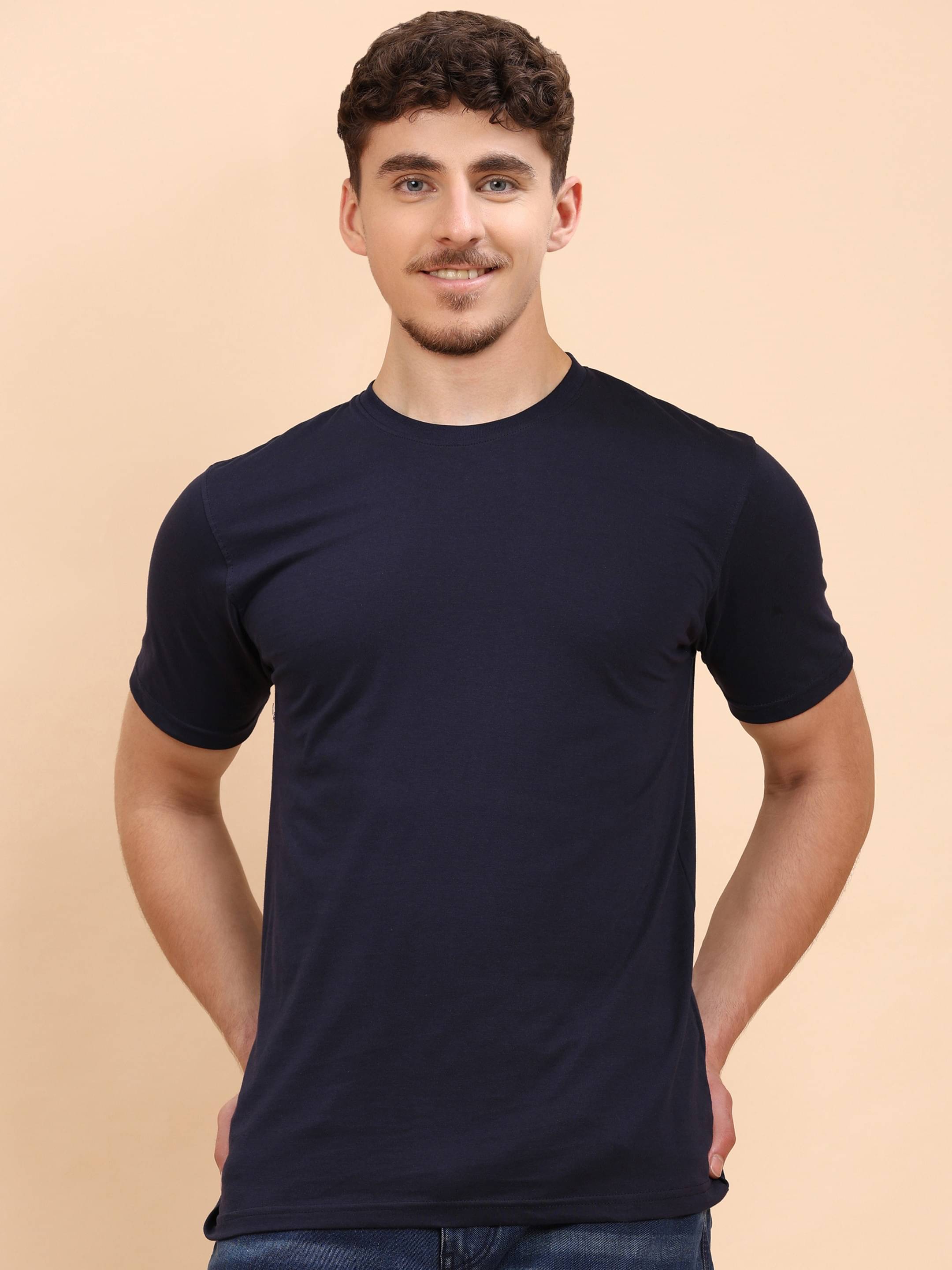 ENCIGER Men 100% Cotton Regular Fit Solid T-Shirt ( navy ) ENCIGER Men 100% Cotton Regular Fit Solid T-Shirt ( navy )