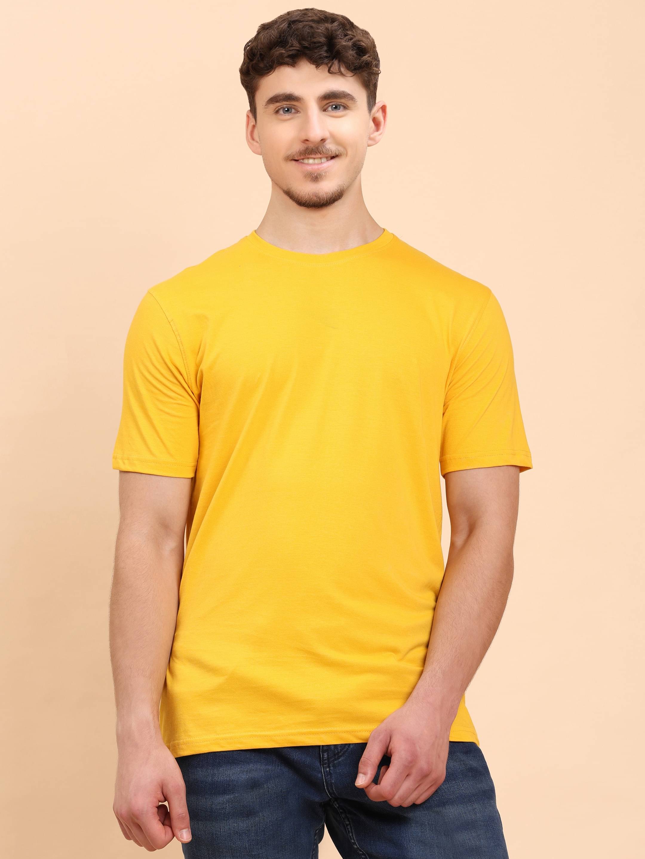     			ENCIGER Men 100% Cotton Regular Fit Solid T-Shirt ( Yellow )