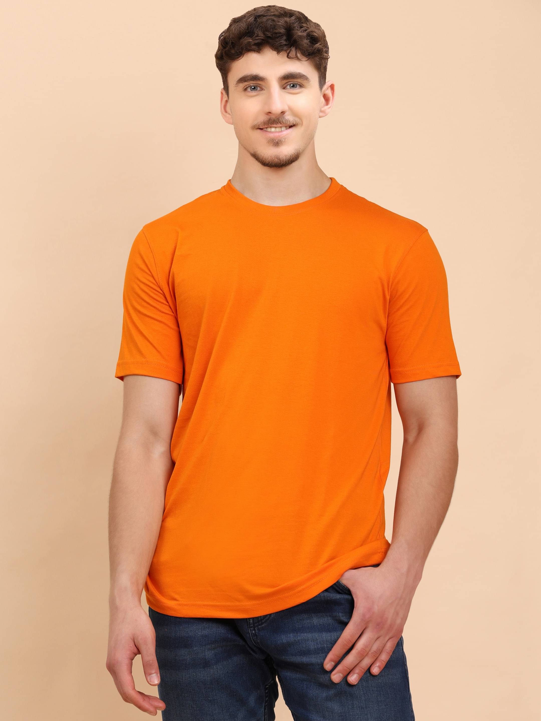     			ENCIGER Men 100% Cotton Regular Fit Solid T-Shirt ( Orange )