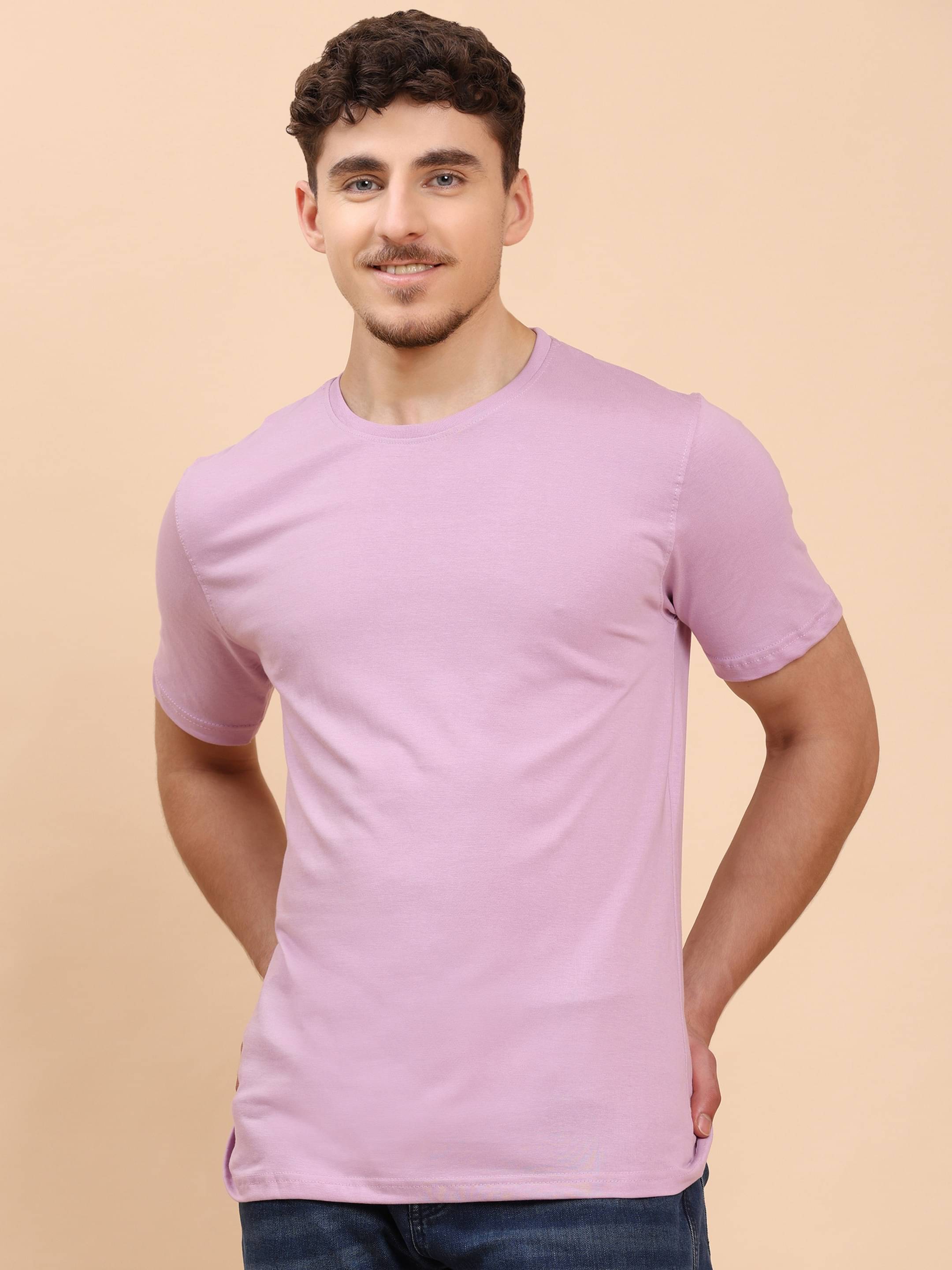     			ENCIGER Men 100% Cotton Regular Fit Solid T-Shirt ( pink )