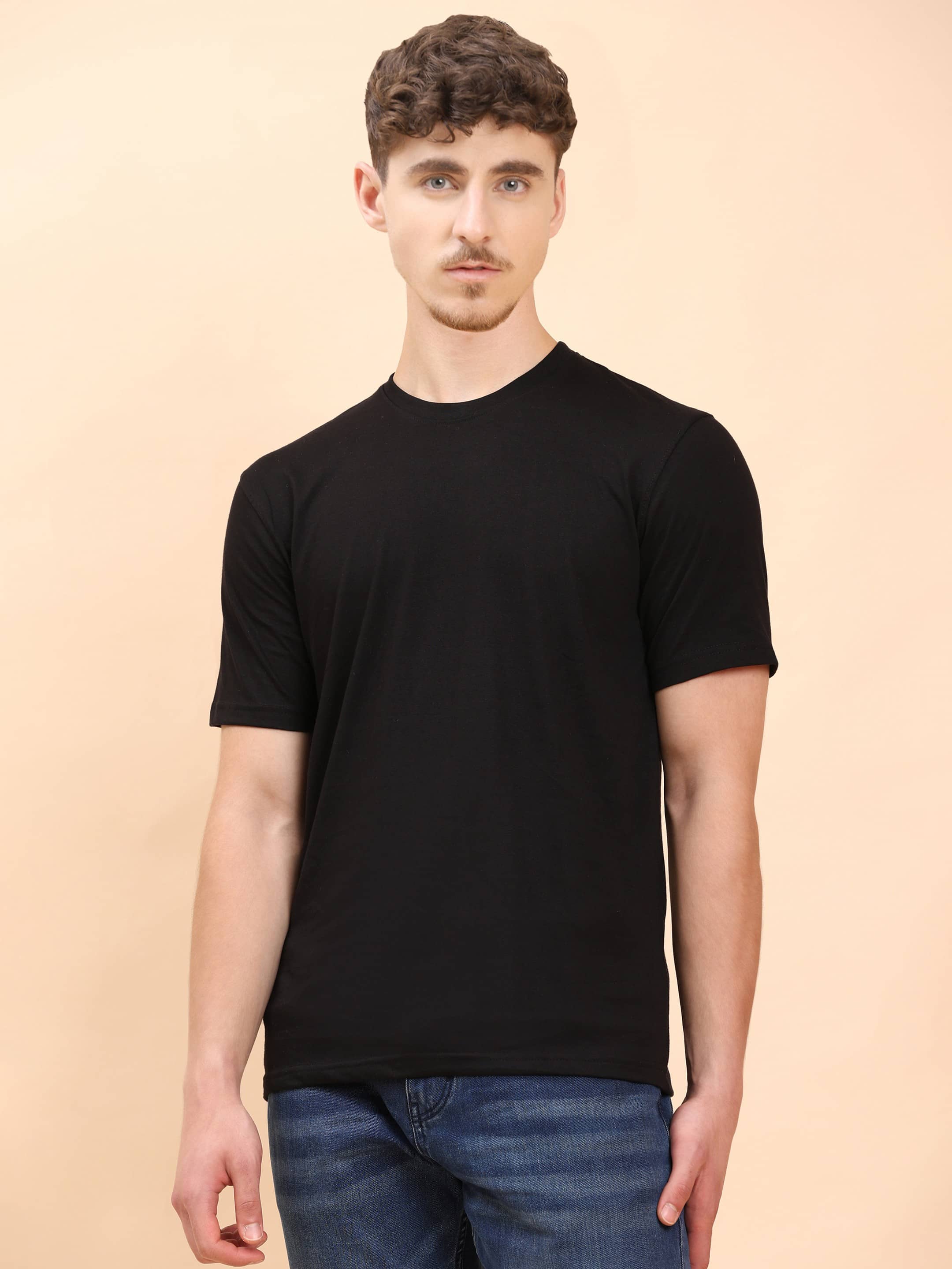 ENCIGER Men 100% Cotton Regular Fit Solid T-Shirt ( black )