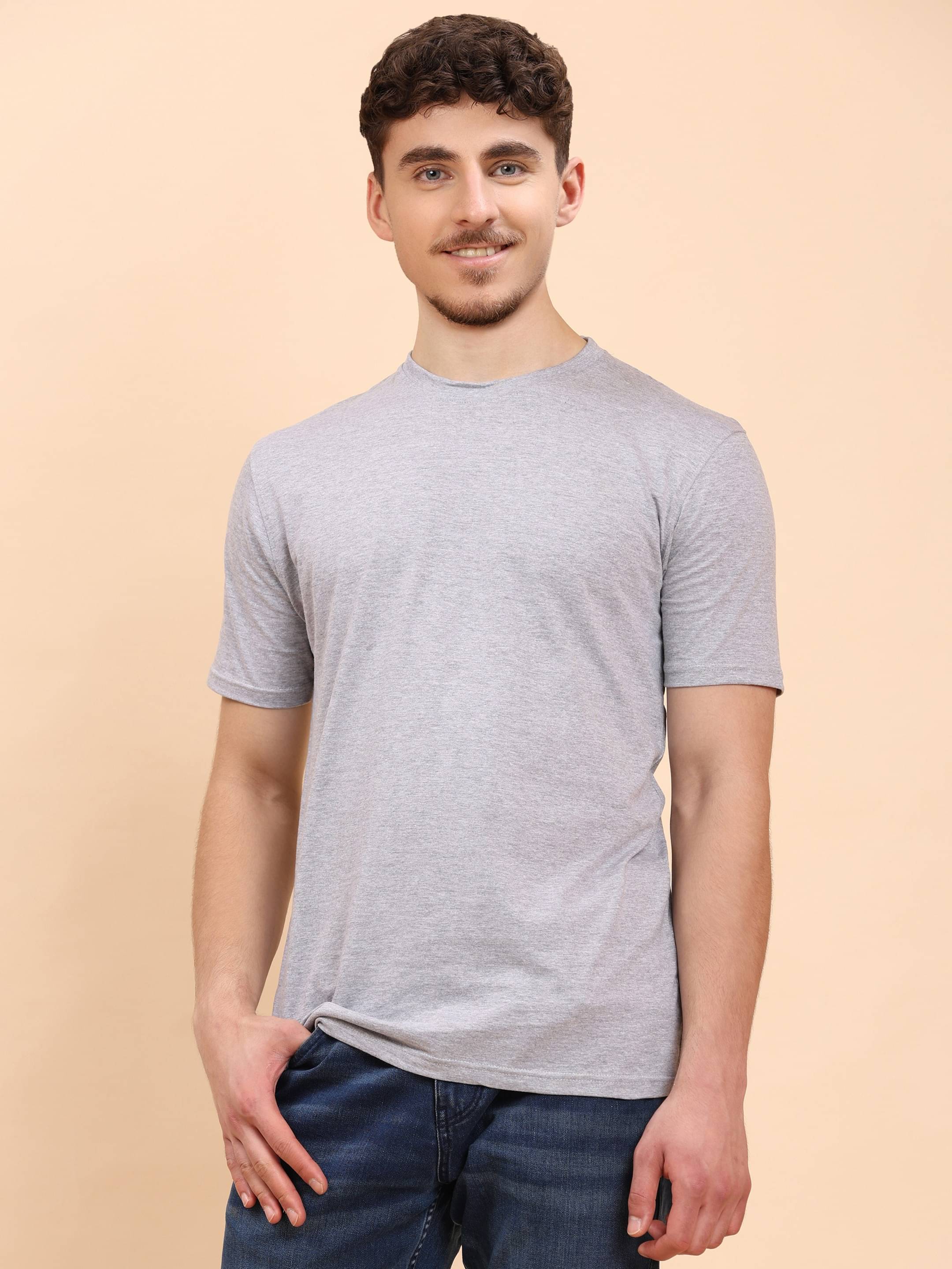     			ENCIGER Men 100% Cotton Regular Fit Solid T-Shirt ( Grey )