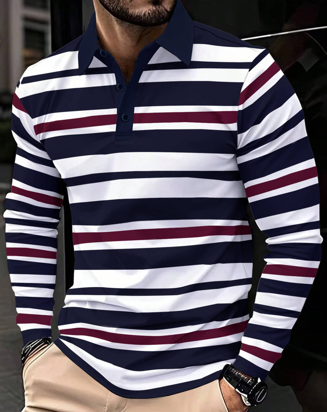 Eyebogler Men Cotton Blend Relaxed Fit Striped Polo T Shirt ( Multicolor )