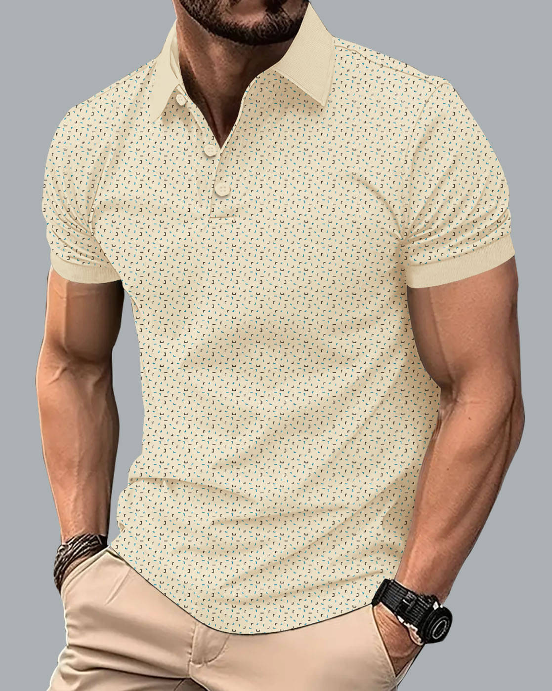     			Eyebogler Men Polyester Relaxed Fit Printed Polo T Shirt ( Beige )