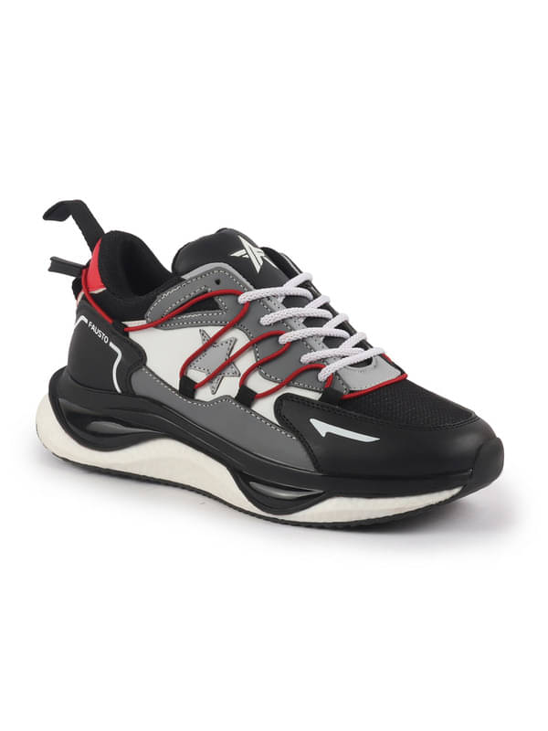     			Fausto FAUSTO Black Athleisure Breathable Running Sneaker Black Men's Sneakers