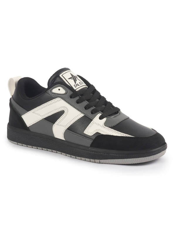     			Fausto FAUSTO Colorblocked Lace-Up Sneakers Casual Shoe  Black Men's Sneakers