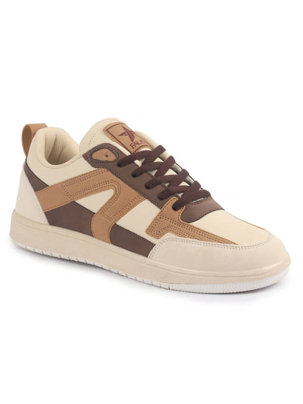     			Fausto FAUSTO Colorblocked Lace-Up Sneakers Casual Shoe  Beige Men's Sneakers