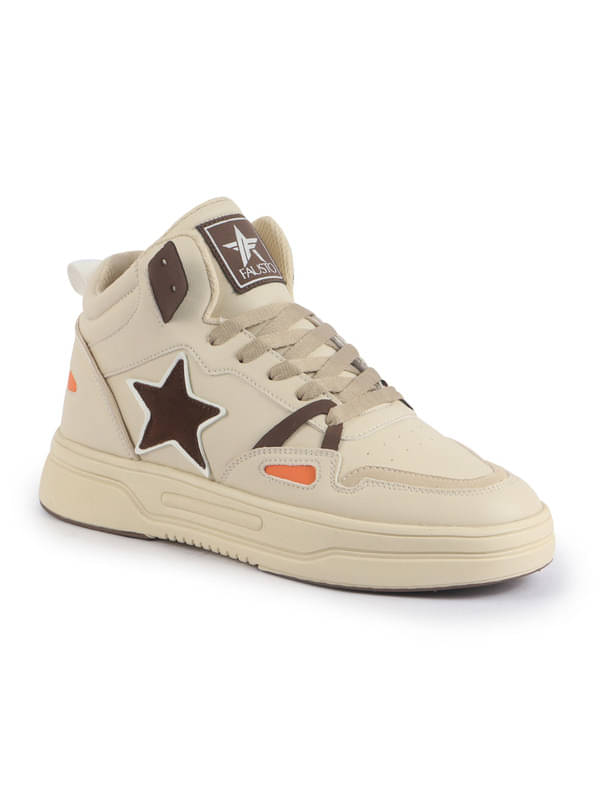    			Fausto FAUSTO High Top Breathable Lace-Up Sneaker Shoes Beige Men's Sneakers