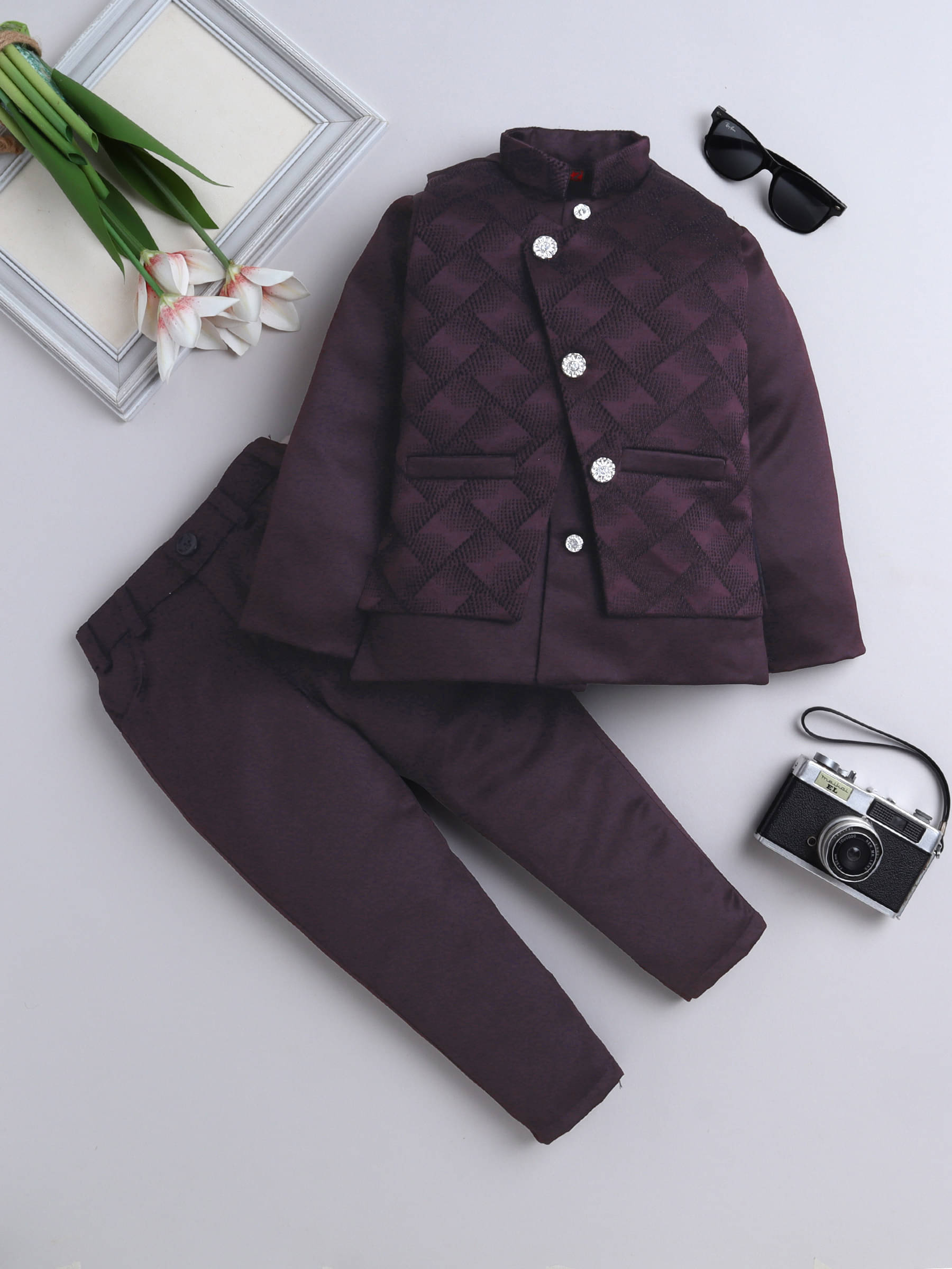     			Fourfolds Boys Polyester Suit ( Pack of 1 , Purple )