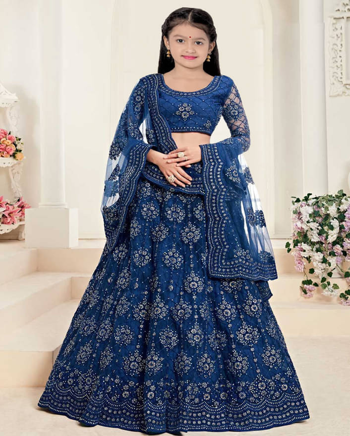     			Keyura Net Lehenga Choli Set For Girls ( Pack of 1 , Blue )