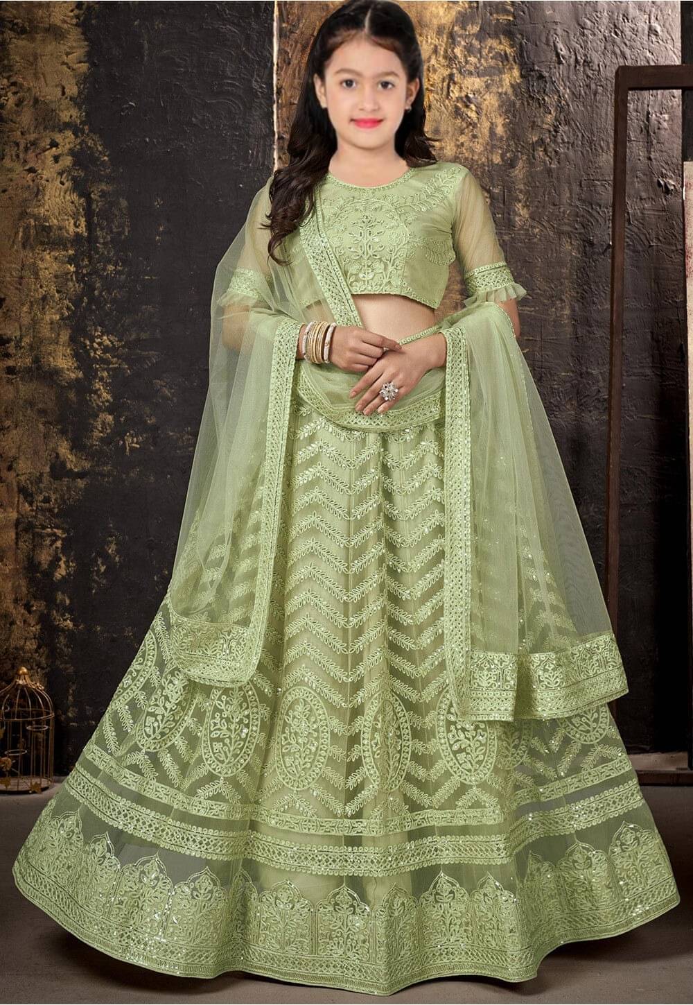     			Keyura Net Lehenga Choli Set For Girls ( Pack of 1 , Light Green )