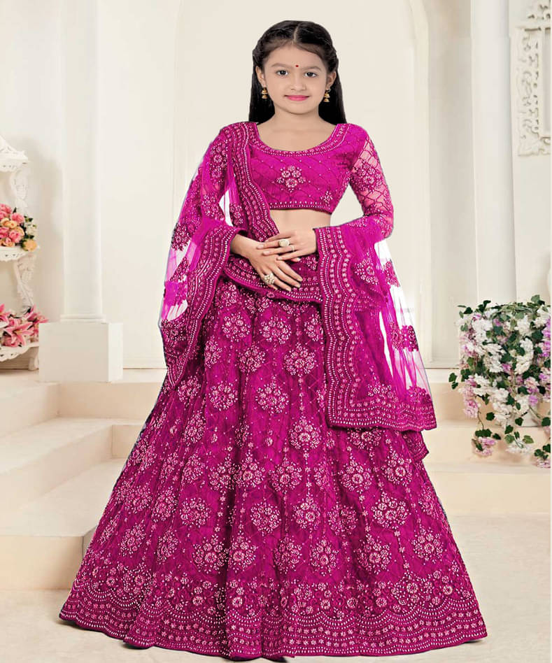     			Keyura Net Lehenga Choli Set For Girls ( Pack of 1 , Pink )