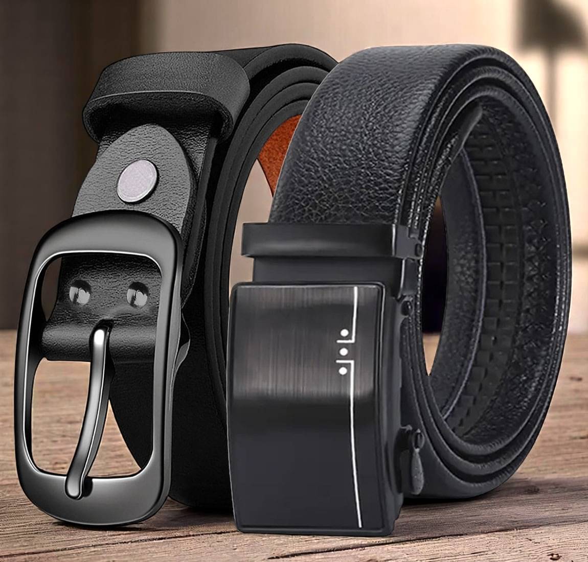 Loopa - Black Leather Men's Formal Belt ( Pack of 2 ) Loopa - Black Leather Men's Formal Belt ( Pack of 2 )