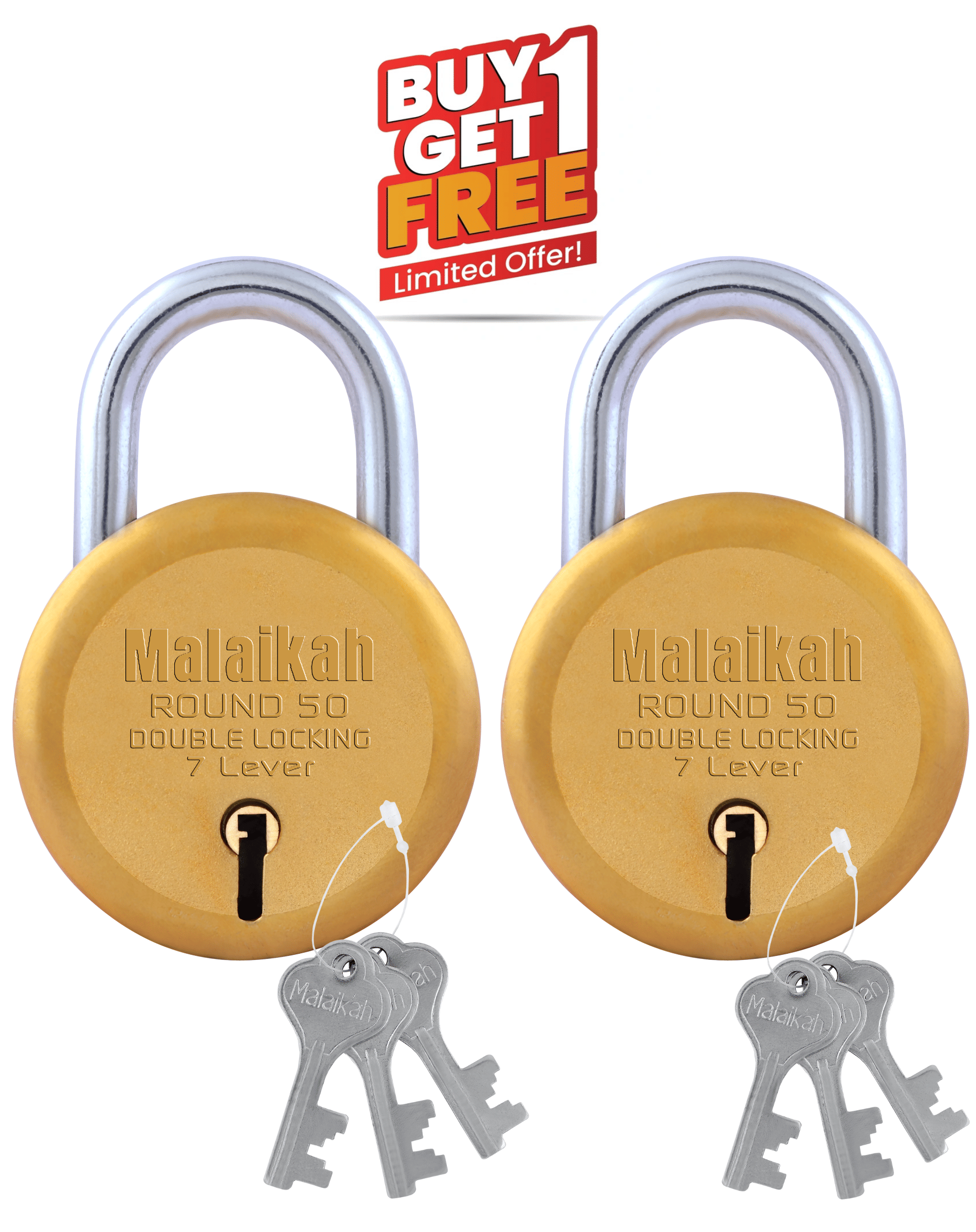     			Malaikah Buy 1 Get 1 Free Dark Gold Round 50 Double Locking 7 Lever Pack Of 2