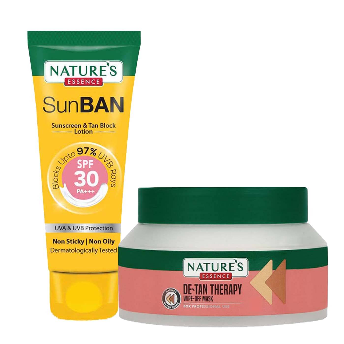 Nature's Essence Detan Therapy Wipe Off Mask 500ml + SunBan Sunscreen Spf 30 30ml (Pack of 2) Nature's Essence Detan Therapy Wipe Off Mask 500ml + SunBan Sunscreen Spf 30 30ml (Pack of 2)