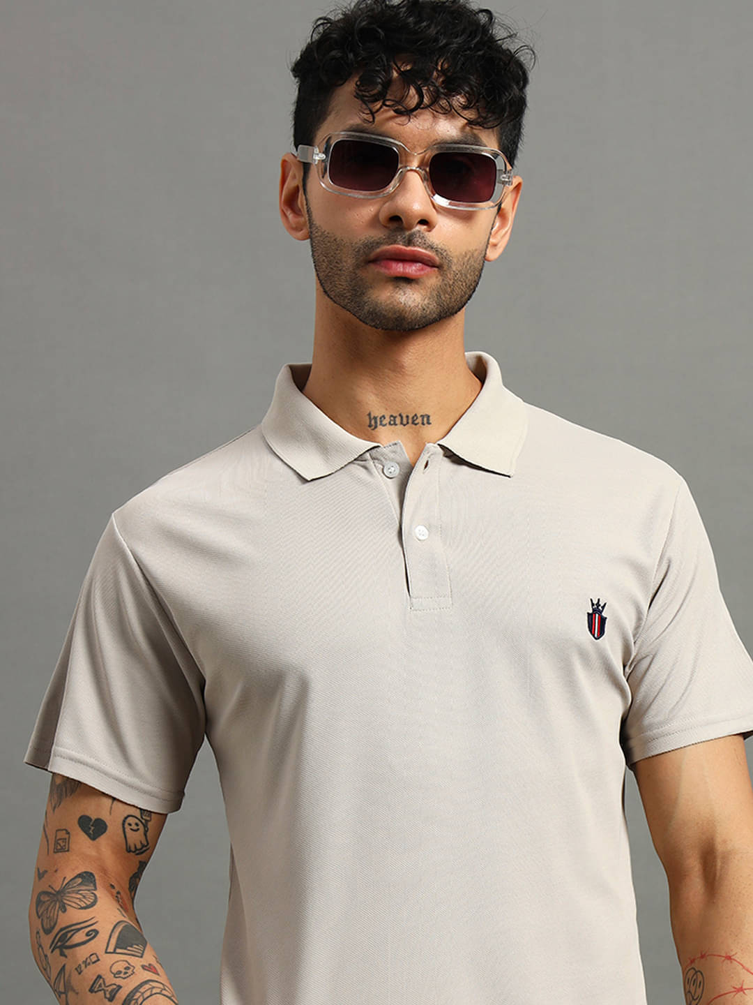 Nins Moda Men Cotton Blend Regular Fit Solid Polo T Shirt ( Grey )     			Nins Moda Men Cotton Blend Regular Fit Solid Polo T Shirt ( Grey )