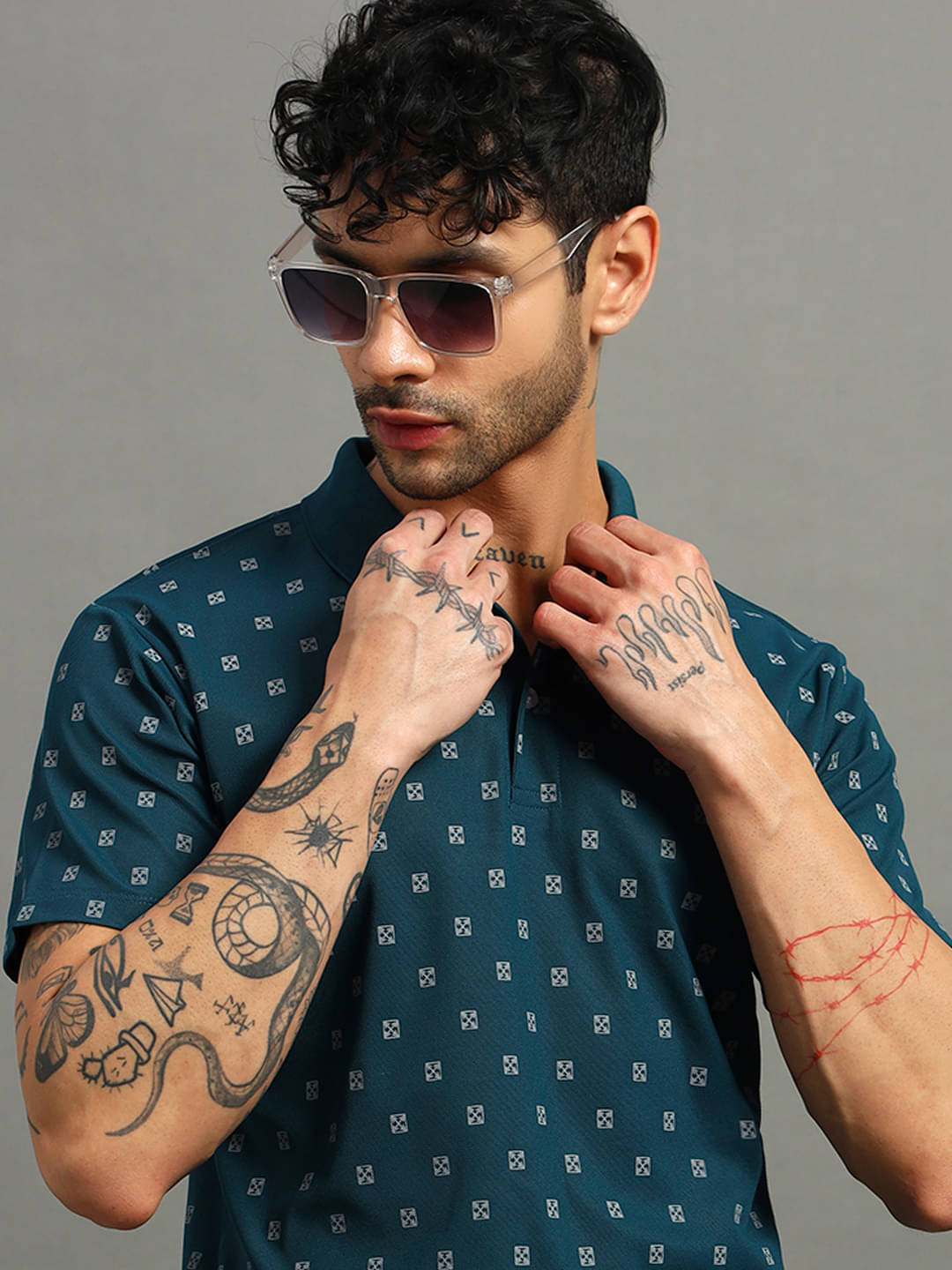 Nins Moda Men Cotton Blend Regular Fit Printed Polo T Shirt ( Teal Blue )     			Nins Moda Men Cotton Blend Regular Fit Printed Polo T Shirt ( Teal Blue )