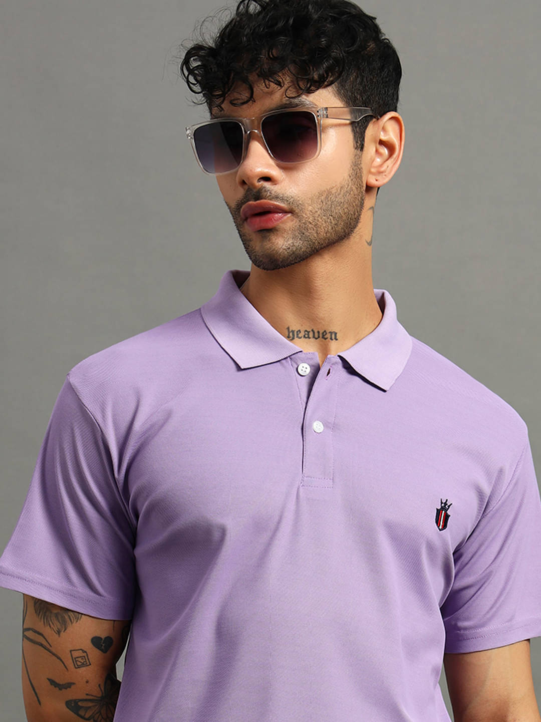 Nins Moda Men Cotton Blend Regular Fit Solid Polo T Shirt ( Lavender )     			Nins Moda Men Cotton Blend Regular Fit Solid Polo T Shirt ( Lavender )