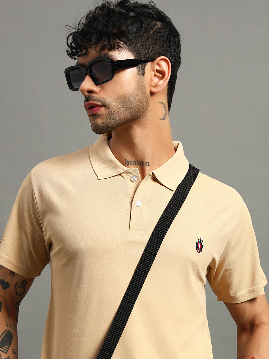     			Nins Moda Men Cotton Blend Regular Fit Solid Polo T Shirt ( Beige )