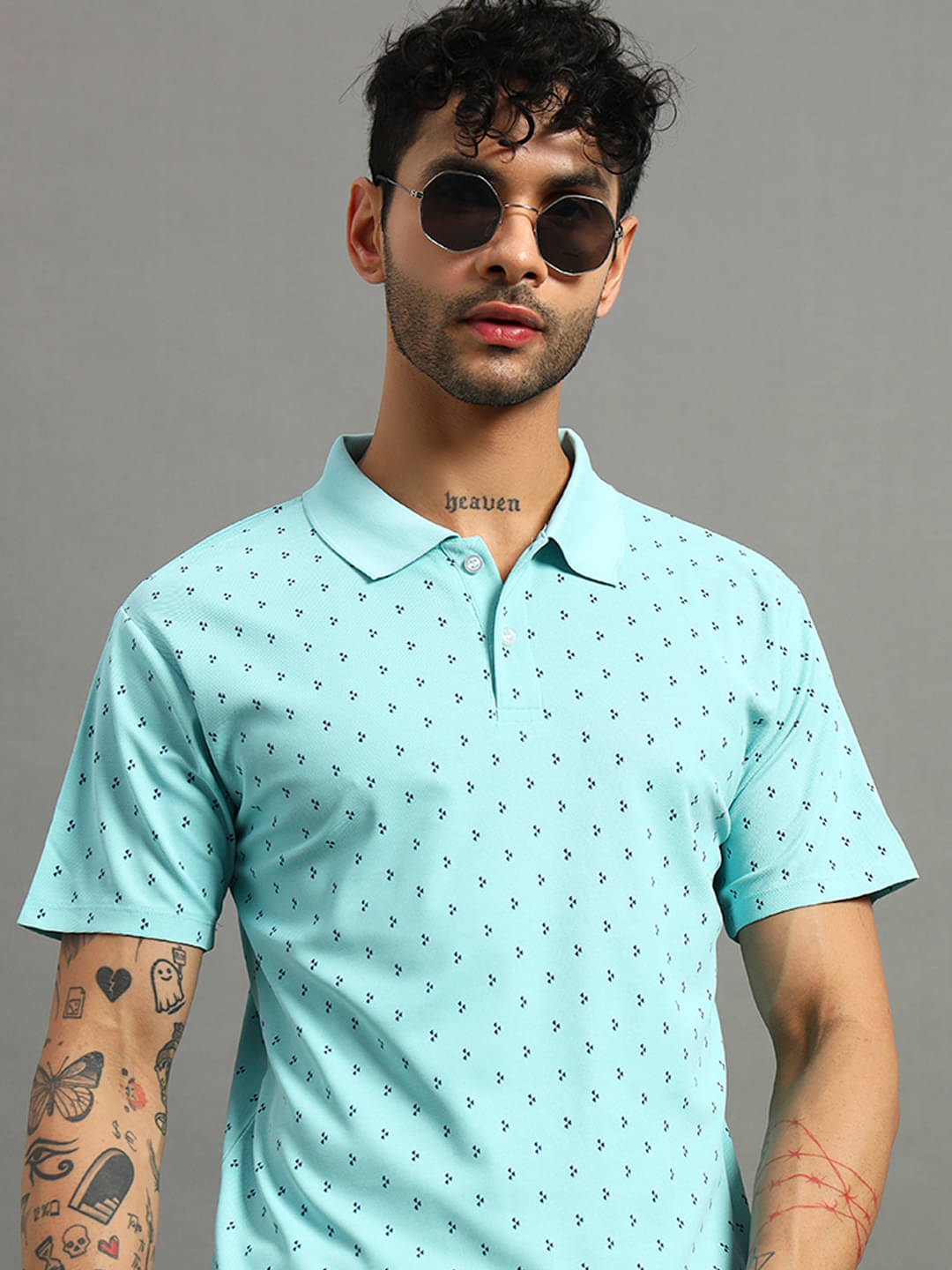 Nins Moda Men Cotton Blend Regular Fit Printed Polo T Shirt ( Sky Blue )     			Nins Moda Men Cotton Blend Regular Fit Printed Polo T Shirt ( Sky Blue )