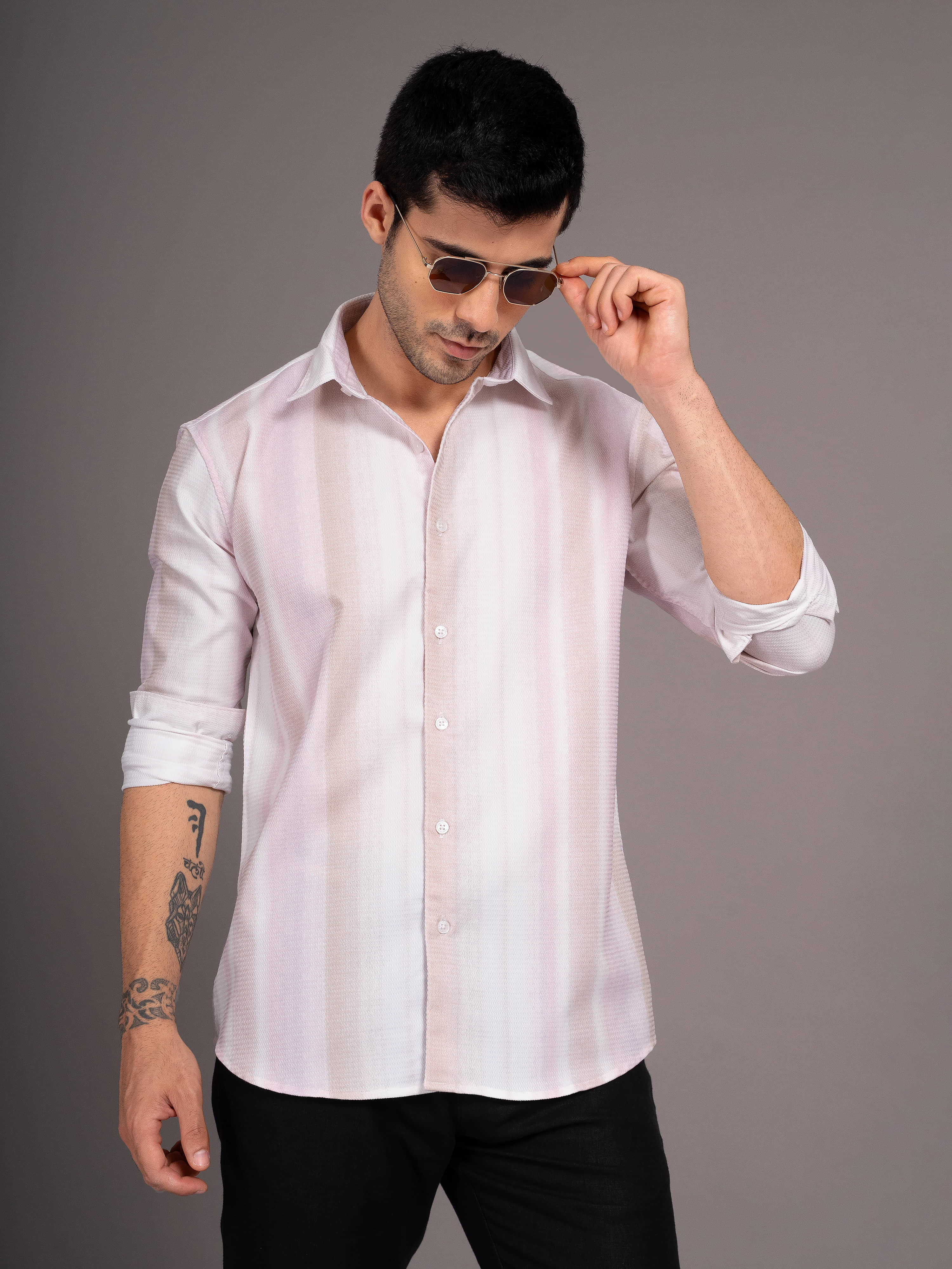 Paul Street Linen Slim Fit Striped Full Sleeves Men's Casual Shirt - Beige ( Pack of 1 )