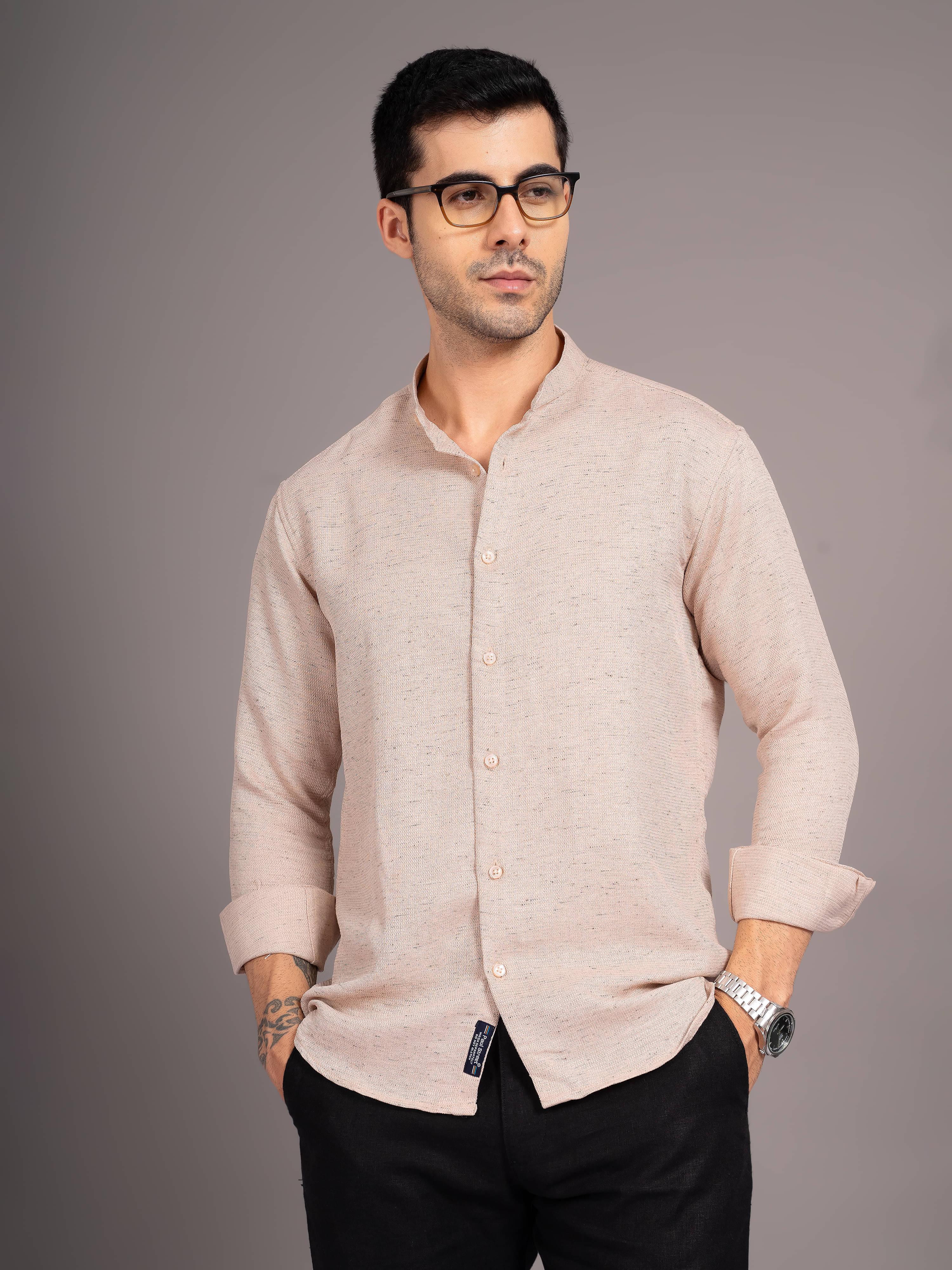     			Paul Street Polyester Slim Fit Self Design Full Sleeves Men's Casual Shirt - Peach ( Pack of 1 )