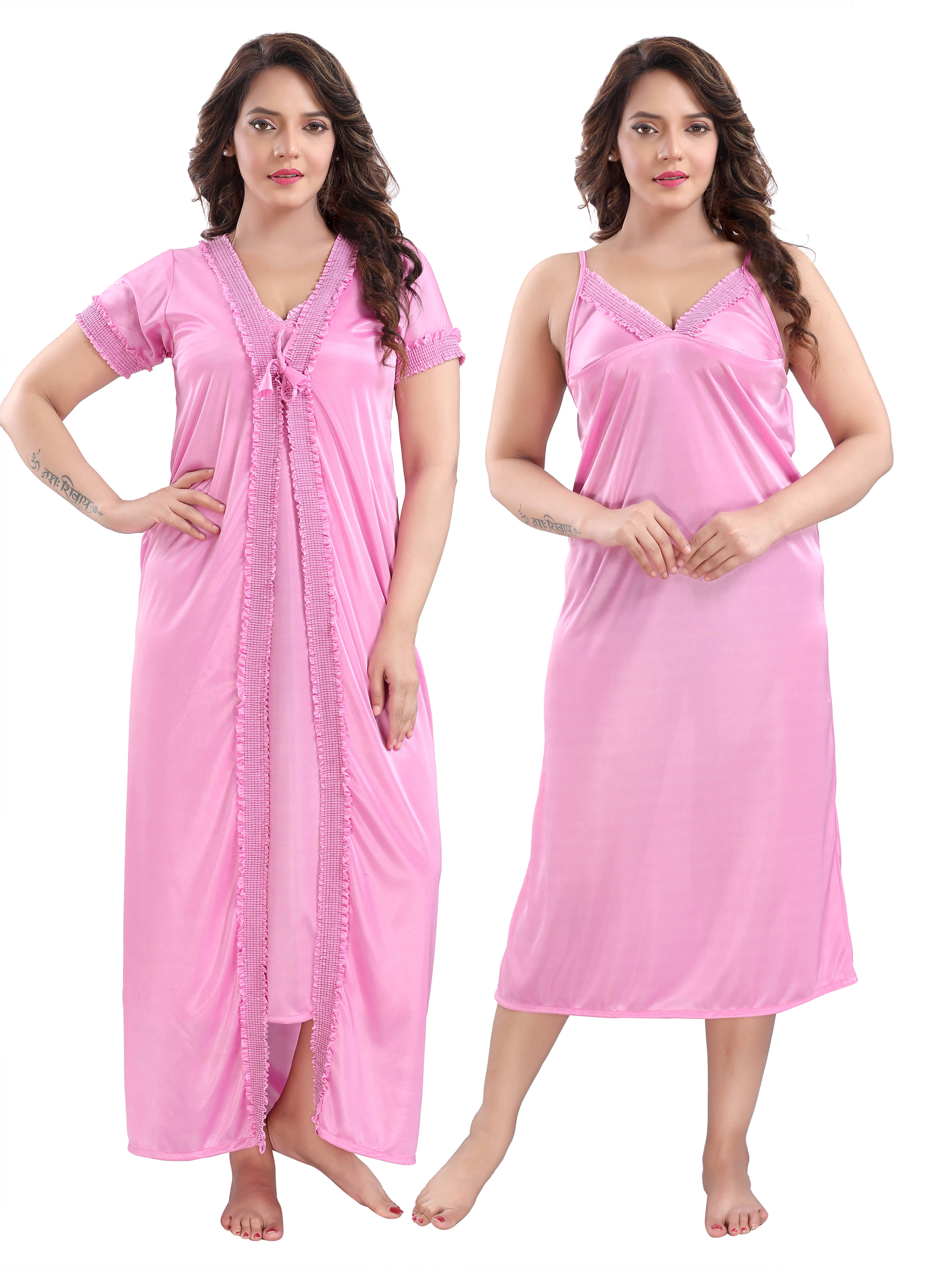     			SHLOKE Pink Satin Women's Nightwear Nighty & Night Gowns ( Pack of 2 )