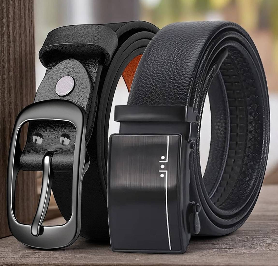 SUNSHOPPING - Black Leather Men's Formal Belt ( Pack of 2 ) SUNSHOPPING - Black Leather Men's Formal Belt ( Pack of 2 )