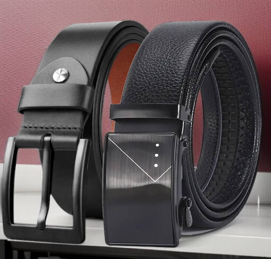     			SUNSHOPPING - Black Leather Men's Formal Belt ( Pack of 2 )