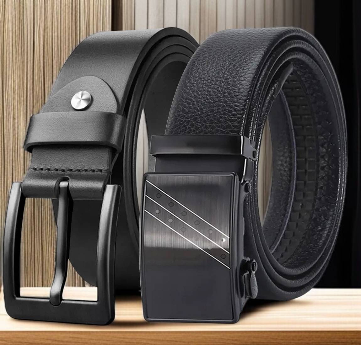 SUNSHOPPING - Black Leather Men's Formal Belt ( Pack of 2 )     			SUNSHOPPING - Black Leather Men's Formal Belt ( Pack of 2 )