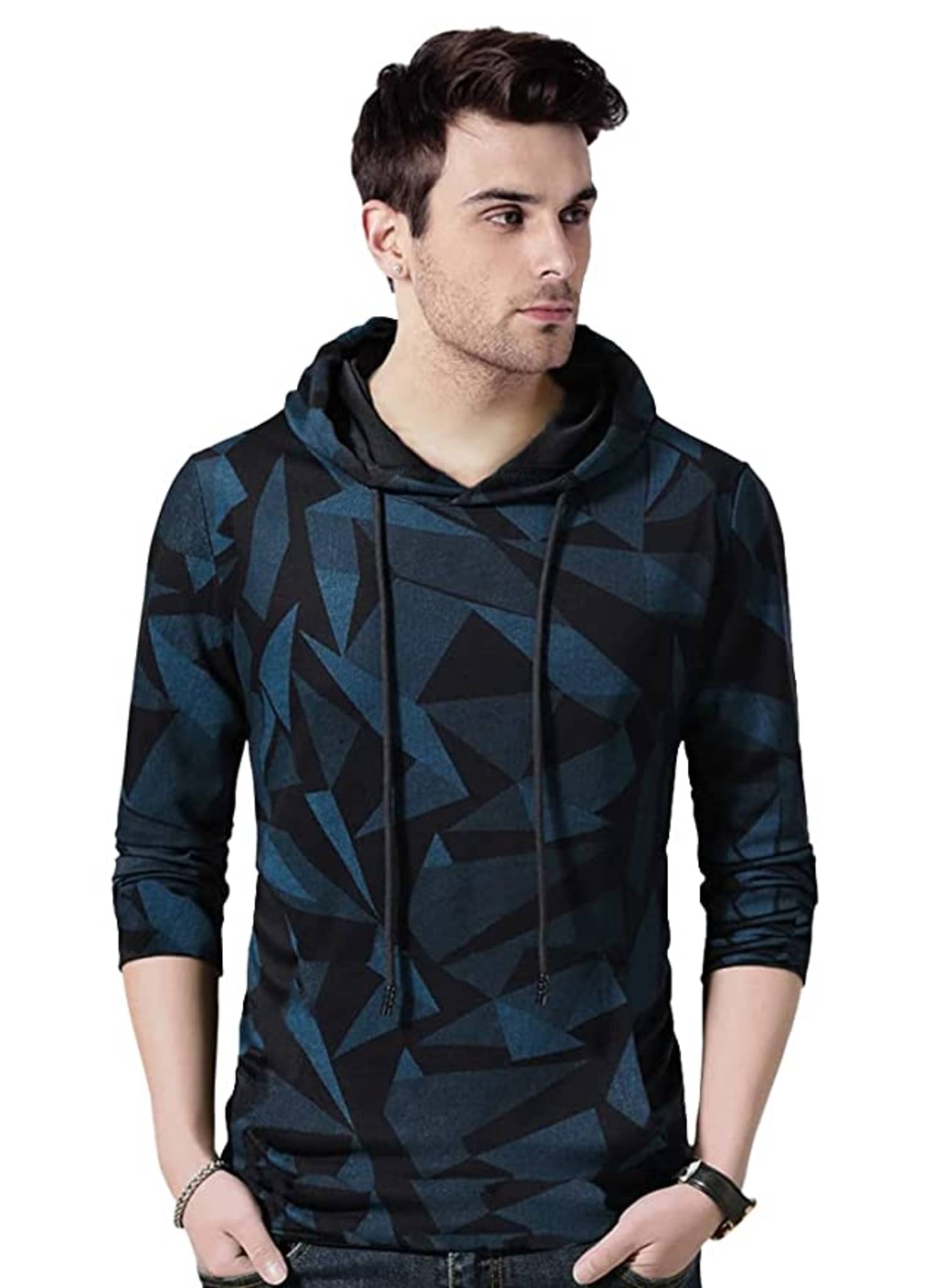     			Try This Cotton Blend Regular Fit Colorblock Full Sleeves Men's Hooded T-Shirt - Blue ( Pack of 1 )