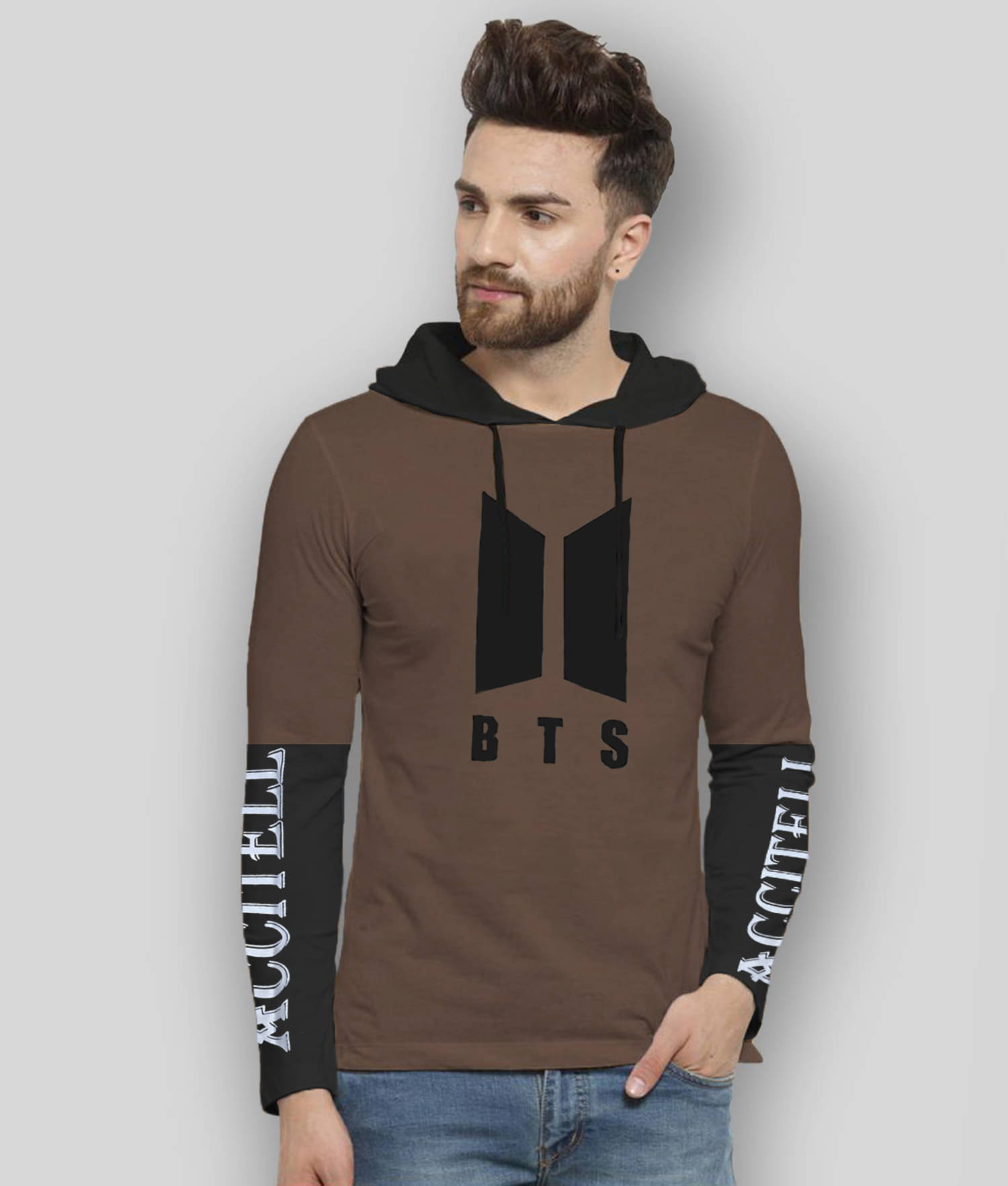 Try This Cotton Blend Regular Fit Colorblock Full Sleeves Men's Hooded T-Shirt - Brown ( Pack of 1 ) Try This Cotton Blend Regular Fit Colorblock Full Sleeves Men's Hooded T-Shirt - Brown ( Pack of 1 )