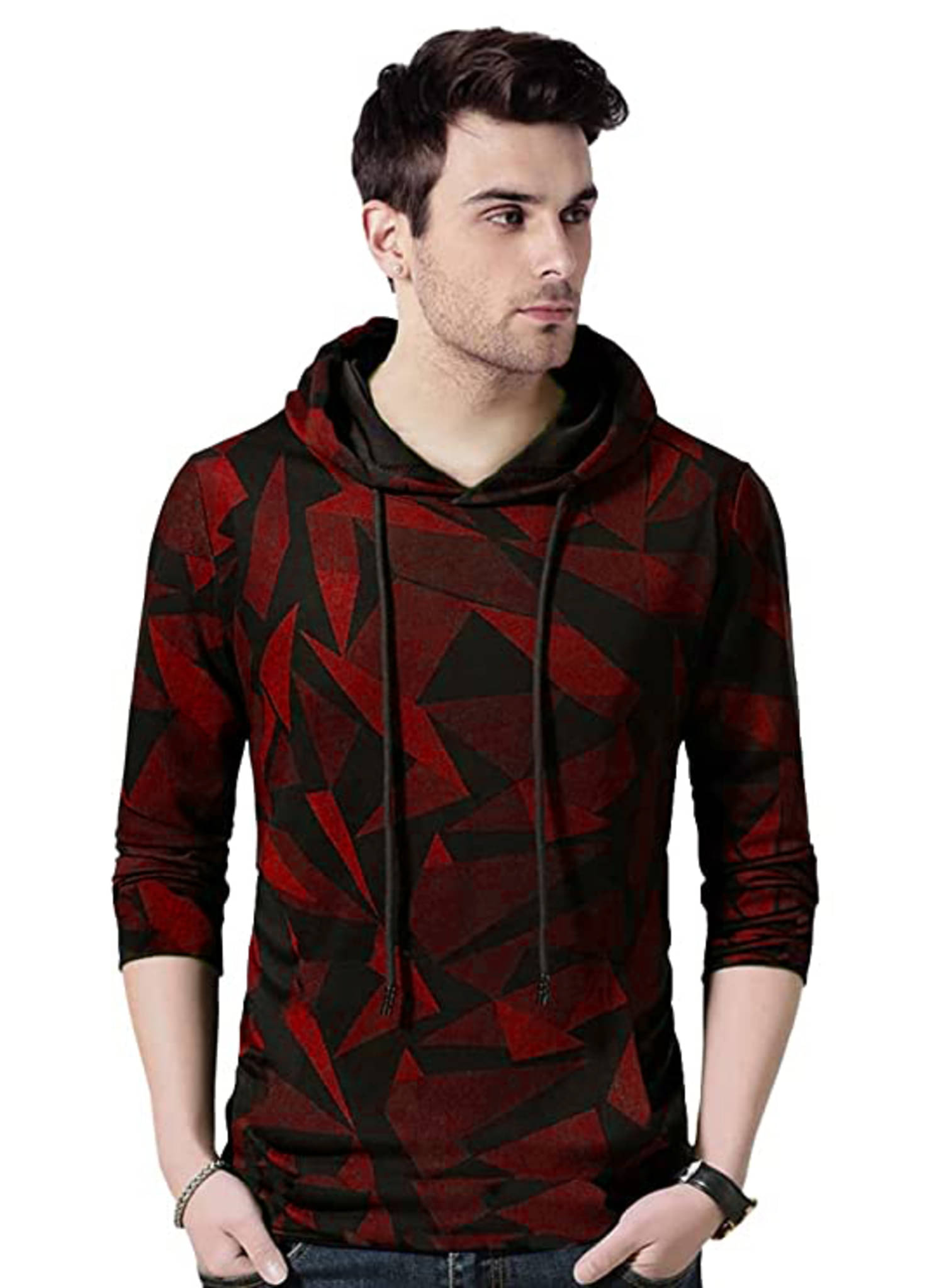 Try This Cotton Blend Regular Fit Colorblock Full Sleeves Men's Hooded T-Shirt - Red ( Pack of 1 ) Try This Cotton Blend Regular Fit Colorblock Full Sleeves Men's Hooded T-Shirt - Red ( Pack of 1 )