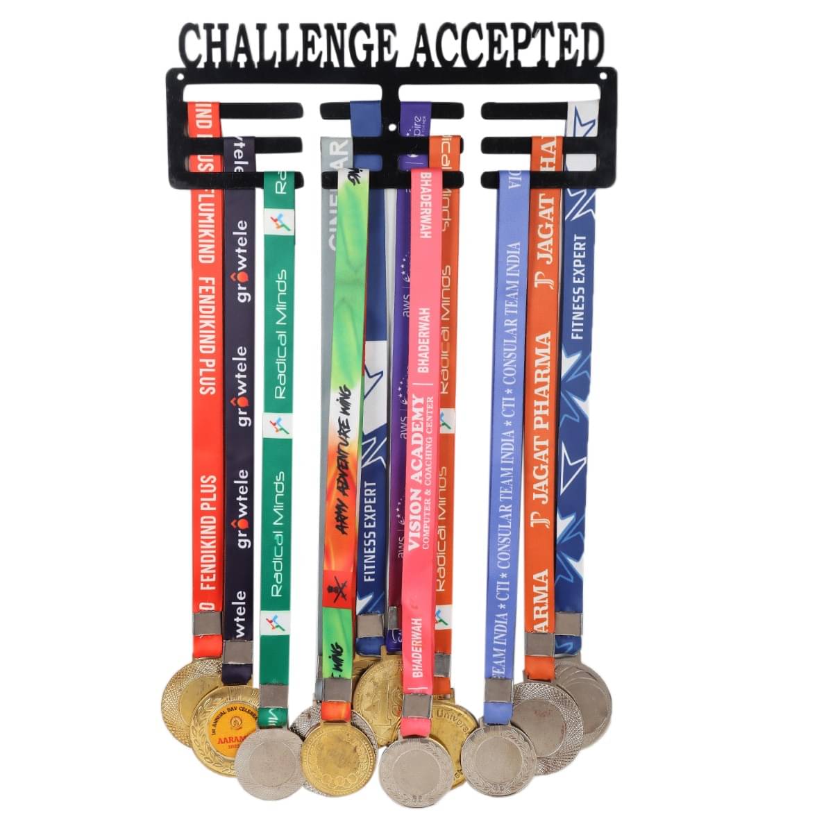     			SAFINAT Metal Medal Hanger - Black | Holds 25-30 Medals | 30x12x1 cm | Wall Mount Display Frame