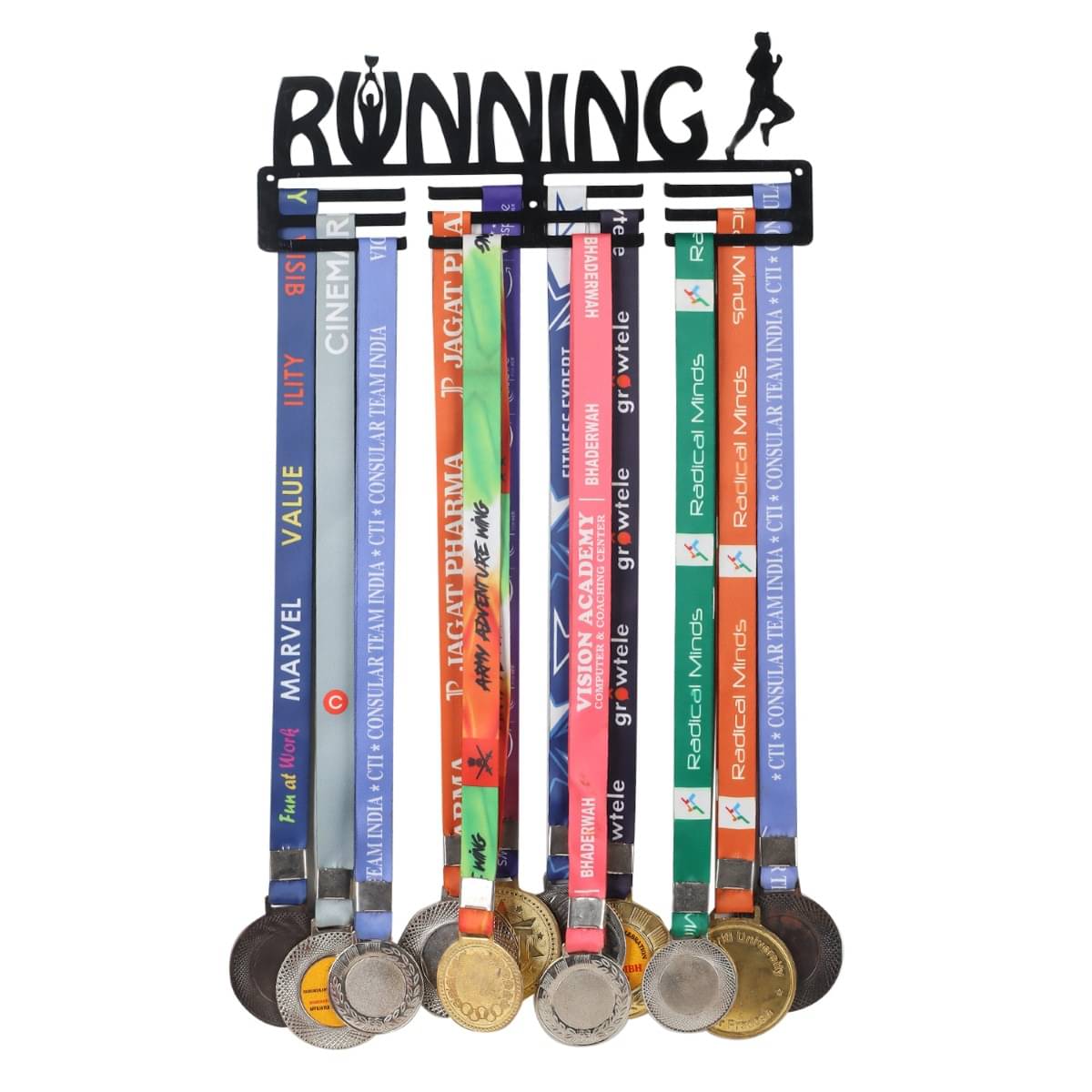     			SAFINAT Metal Medal Hanger - Black | Holds 25-30 Medals | 30x12x1 cm | Wall Mount Display Frame