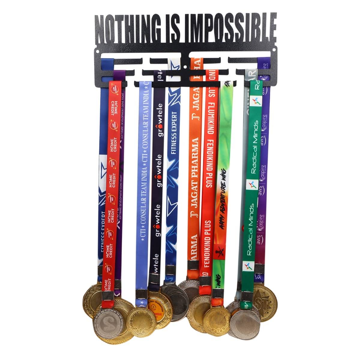    			SAFINAT Metal Medal Hanger - Black | Holds 25-30 Medals | 30x12x1 cm | Wall Mount Display Frame