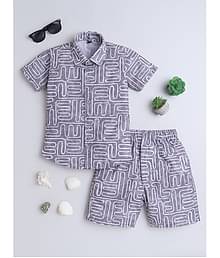 Fourfolds Pack of 1 Boys Cotton Blend Shirts & Shorts Set ( Grey )