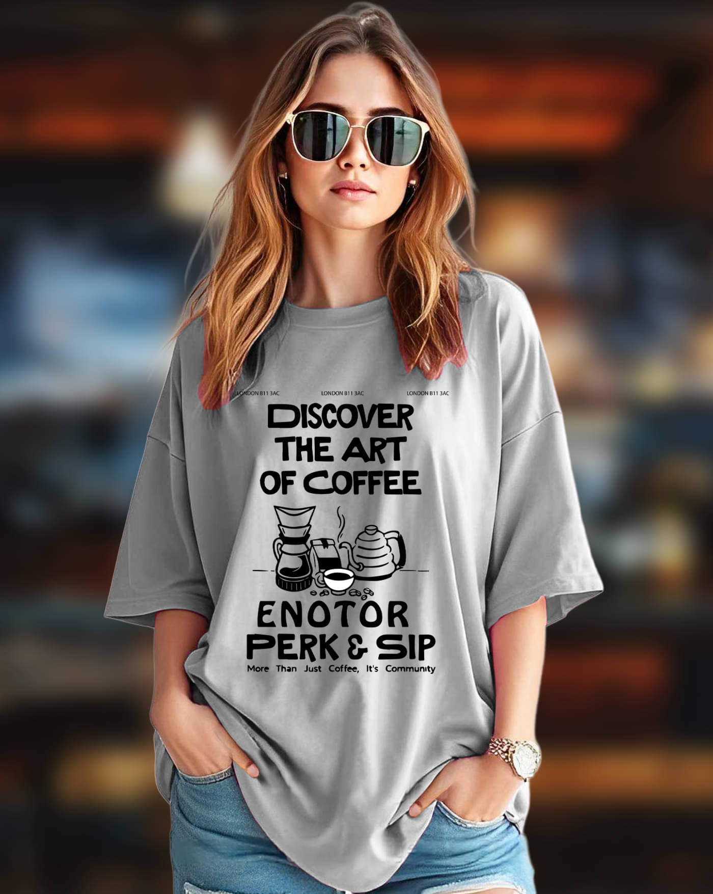     			AUSK Women Cotton Blend Printed Oversized Round Neck T-Shirt ( Grey )