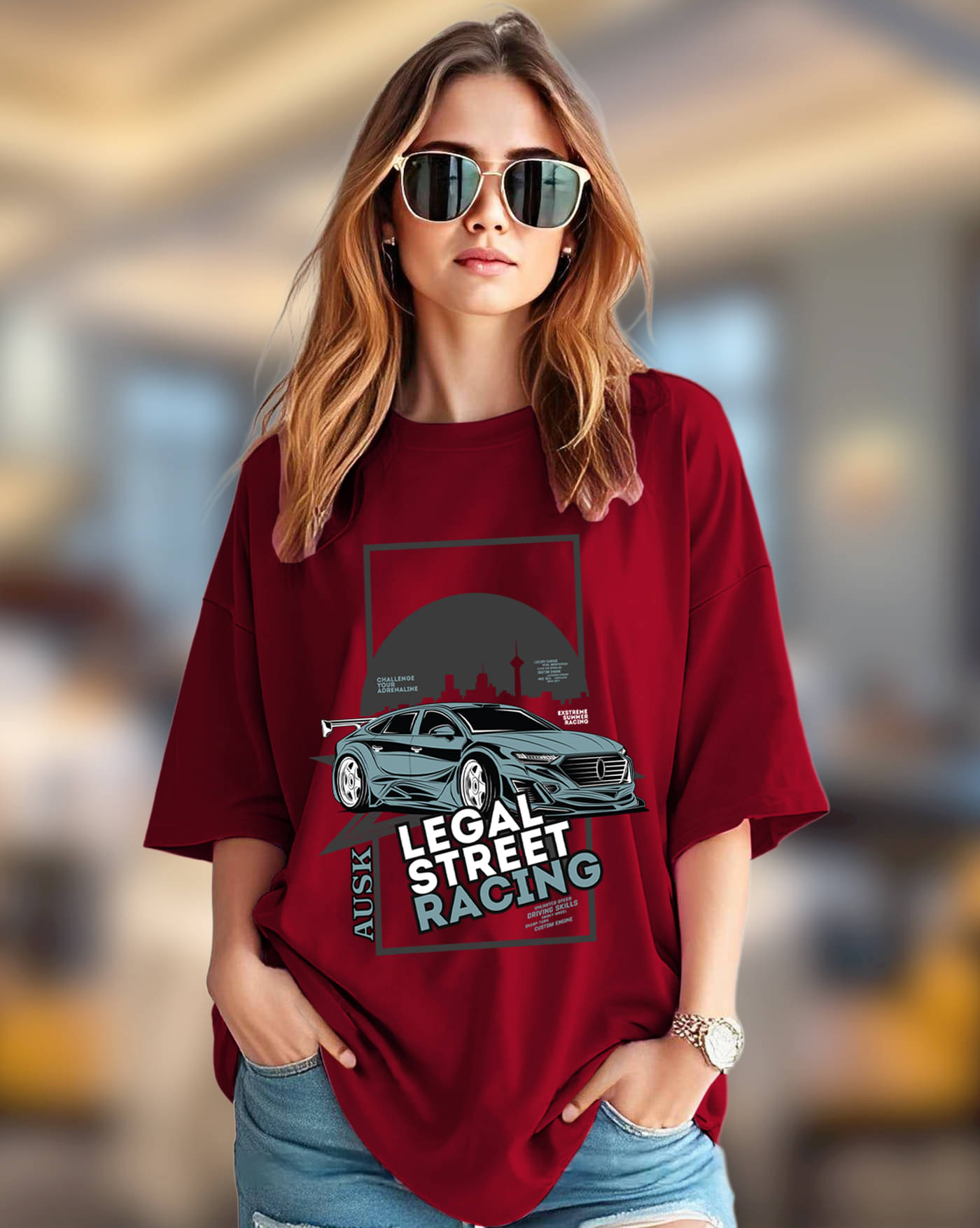 AUSK Women Cotton Blend Printed Oversized Round Neck T-Shirt ( Maroon )     			AUSK Women Cotton Blend Printed Oversized Round Neck T-Shirt ( Maroon )