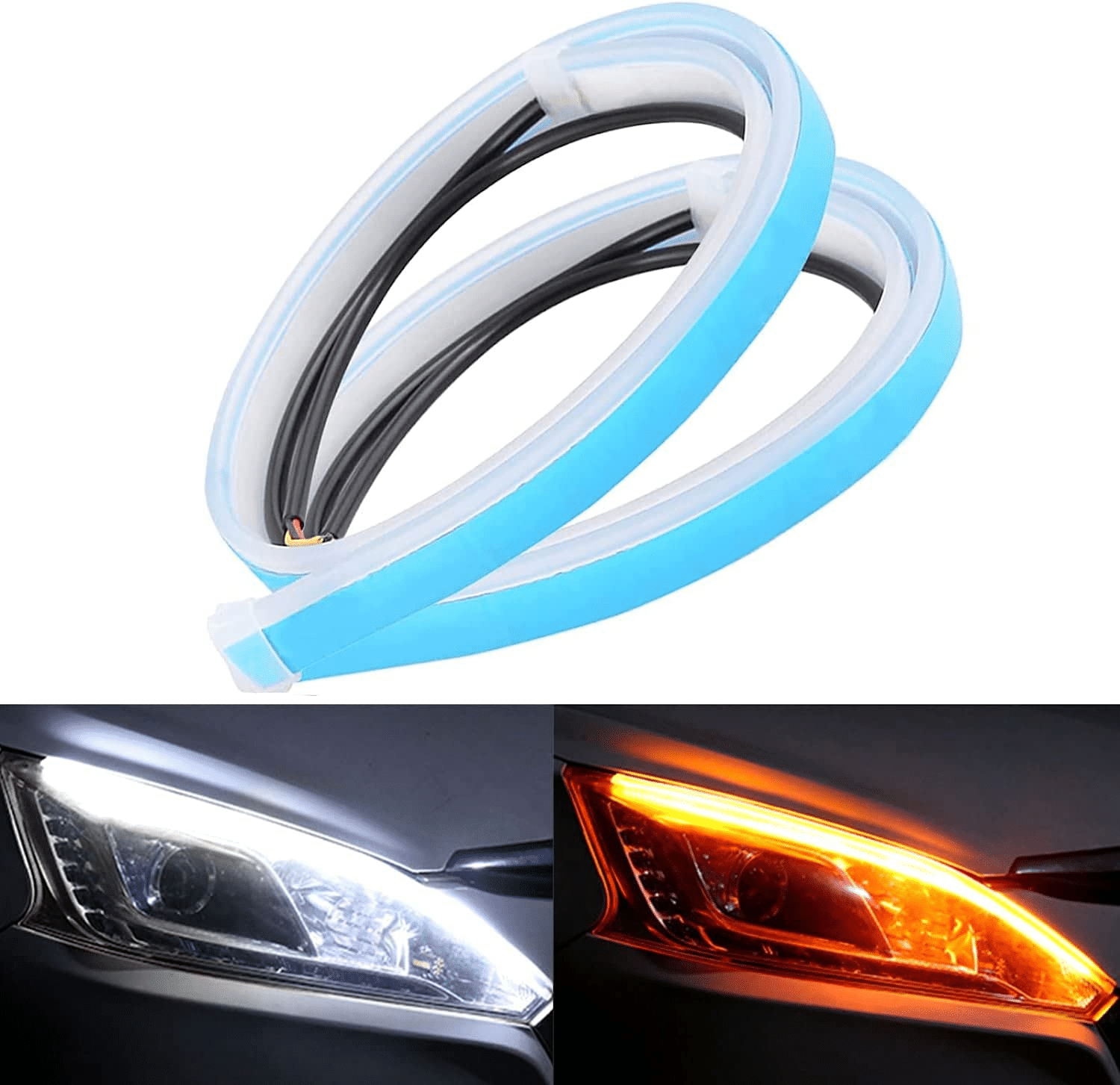 Aksmit Pack Of pcs -2 White Amber Stick-on Above Headlamp Flow LED Sequential Daytime Running Lights Aksmit Pack Of pcs -2 White Amber Stick-on Above Headlamp Flow LED Sequential Daytime Running Lights