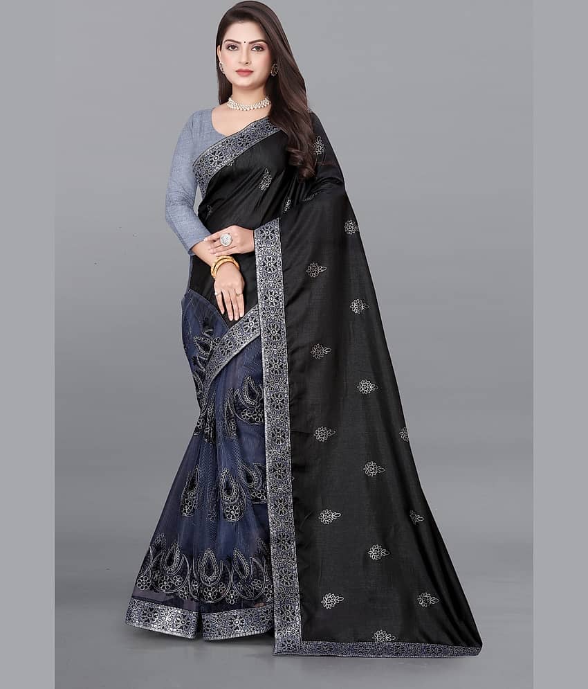 Apnisha Art Silk Embellished Saree With Unstitched Blouse Piece ( Black ) - Sarees | Buy online on ZillyBuy