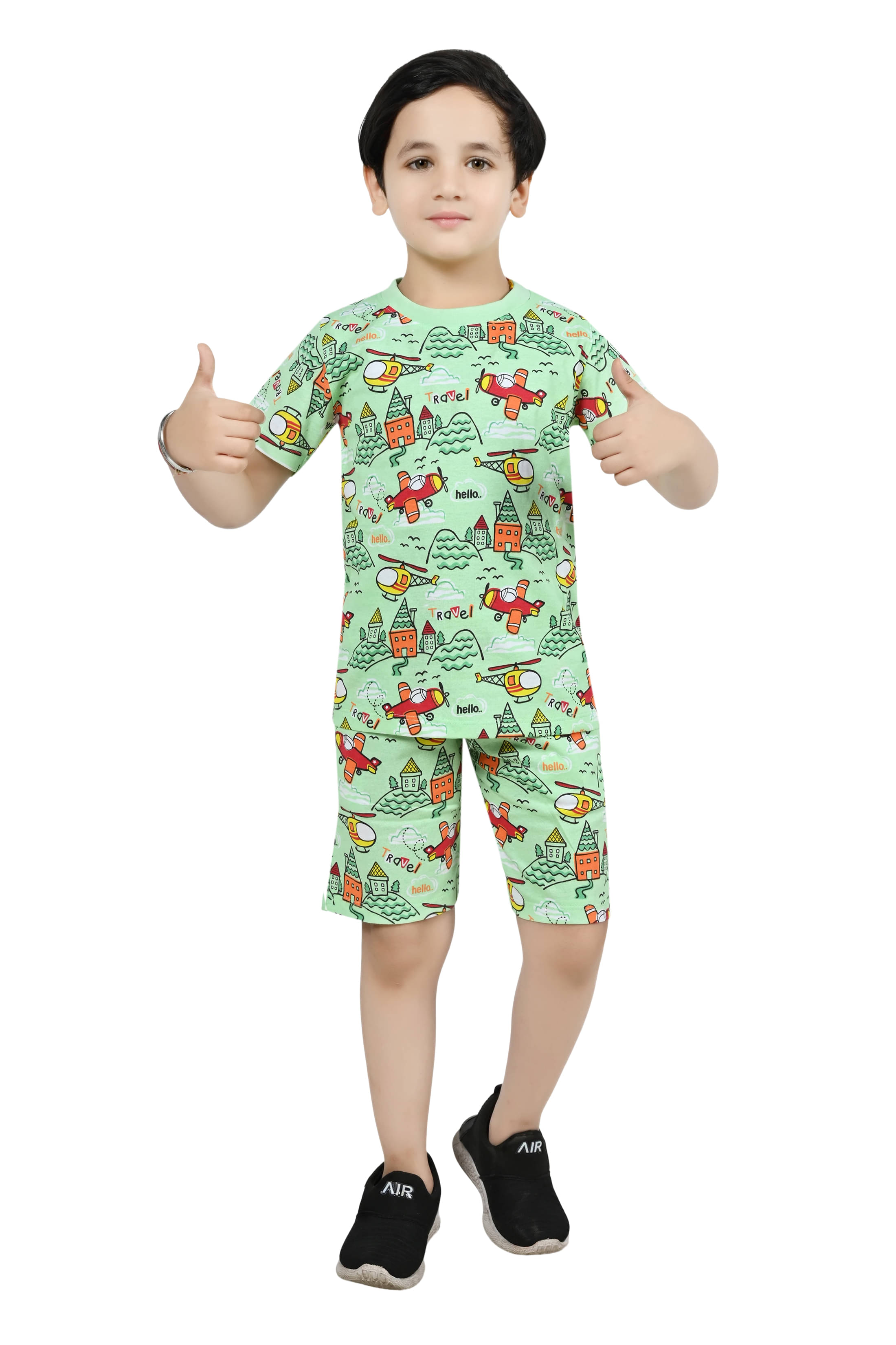 Arshia Fashions Pack of 1 Boys Cotton Blend T-Shirt & Shorts Set ( Green ) Arshia Fashions Pack of 1 Boys Cotton Blend T-Shirt & Shorts Set ( Green )
