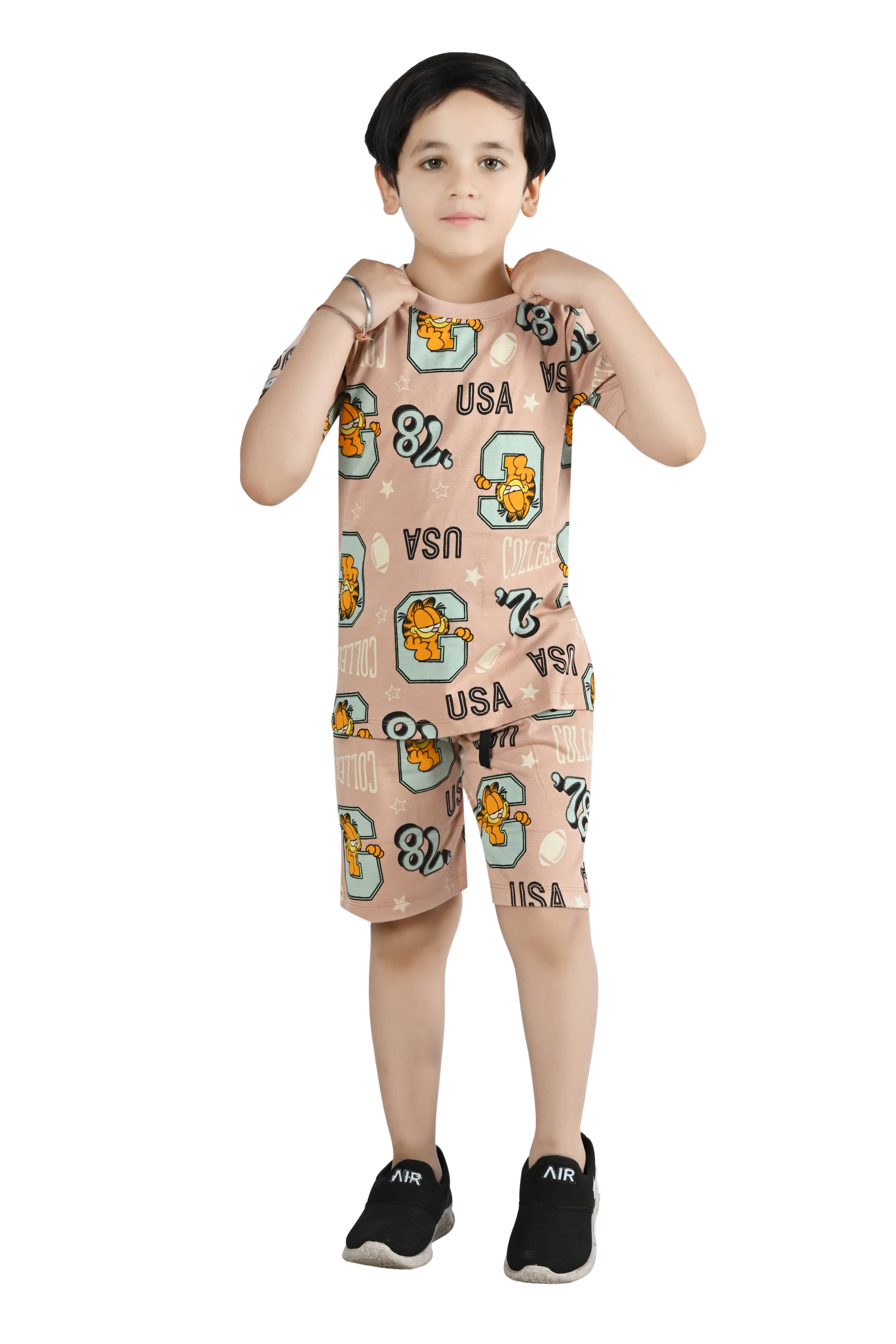 Arshia Fashions Pack of 1 Boys Cotton Blend T-Shirt & Shorts Set ( Peach ) Arshia Fashions Pack of 1 Boys Cotton Blend T-Shirt & Shorts Set ( Peach )