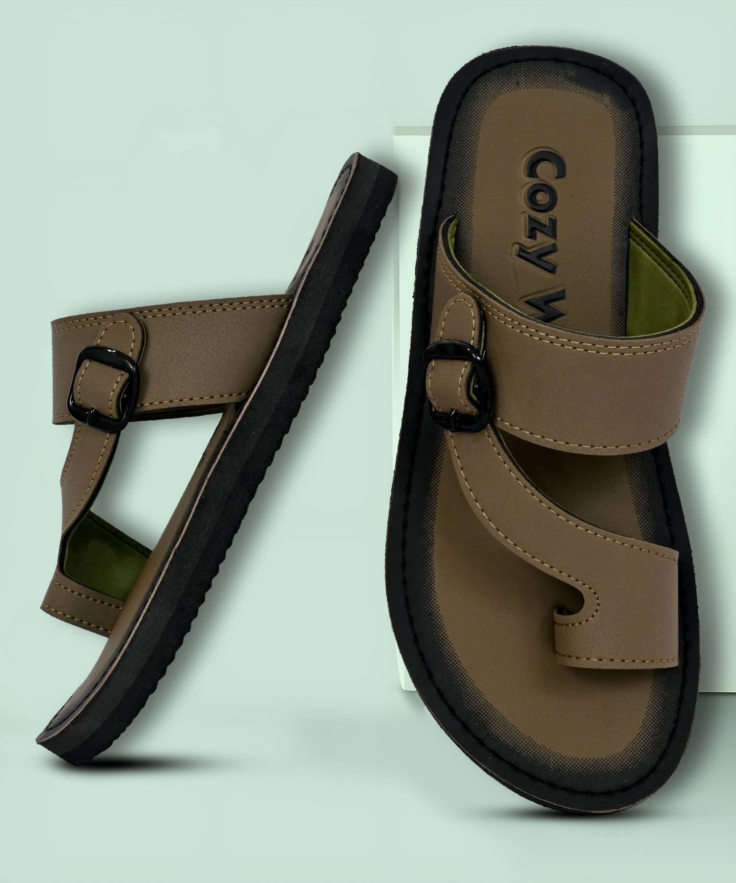     			BEE U NIK Khaki Men's Thong Flip Flop