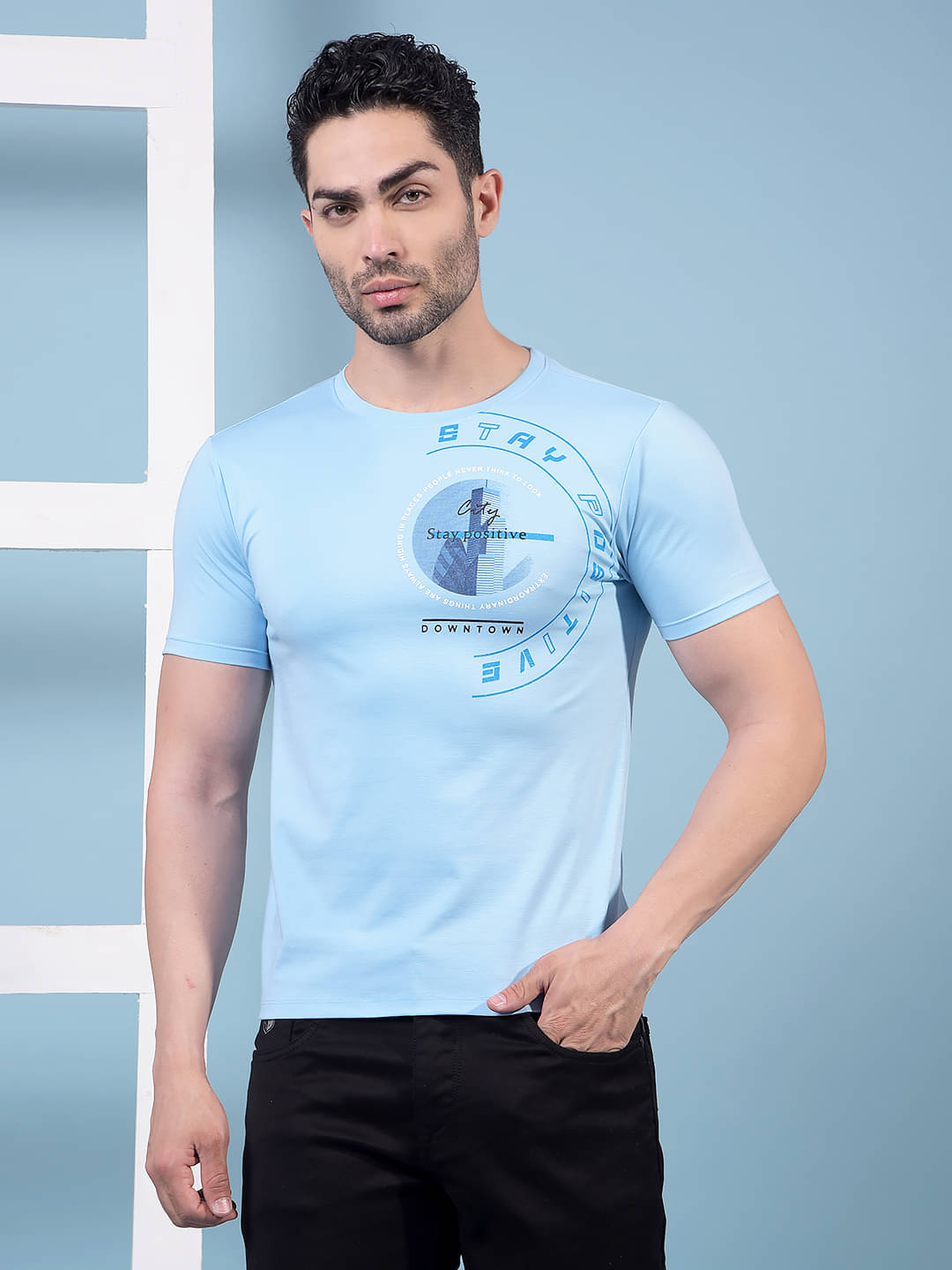     			Dollar Men Cotton Blend Regular Fit Printed T-Shirt ( Aqua Blue )