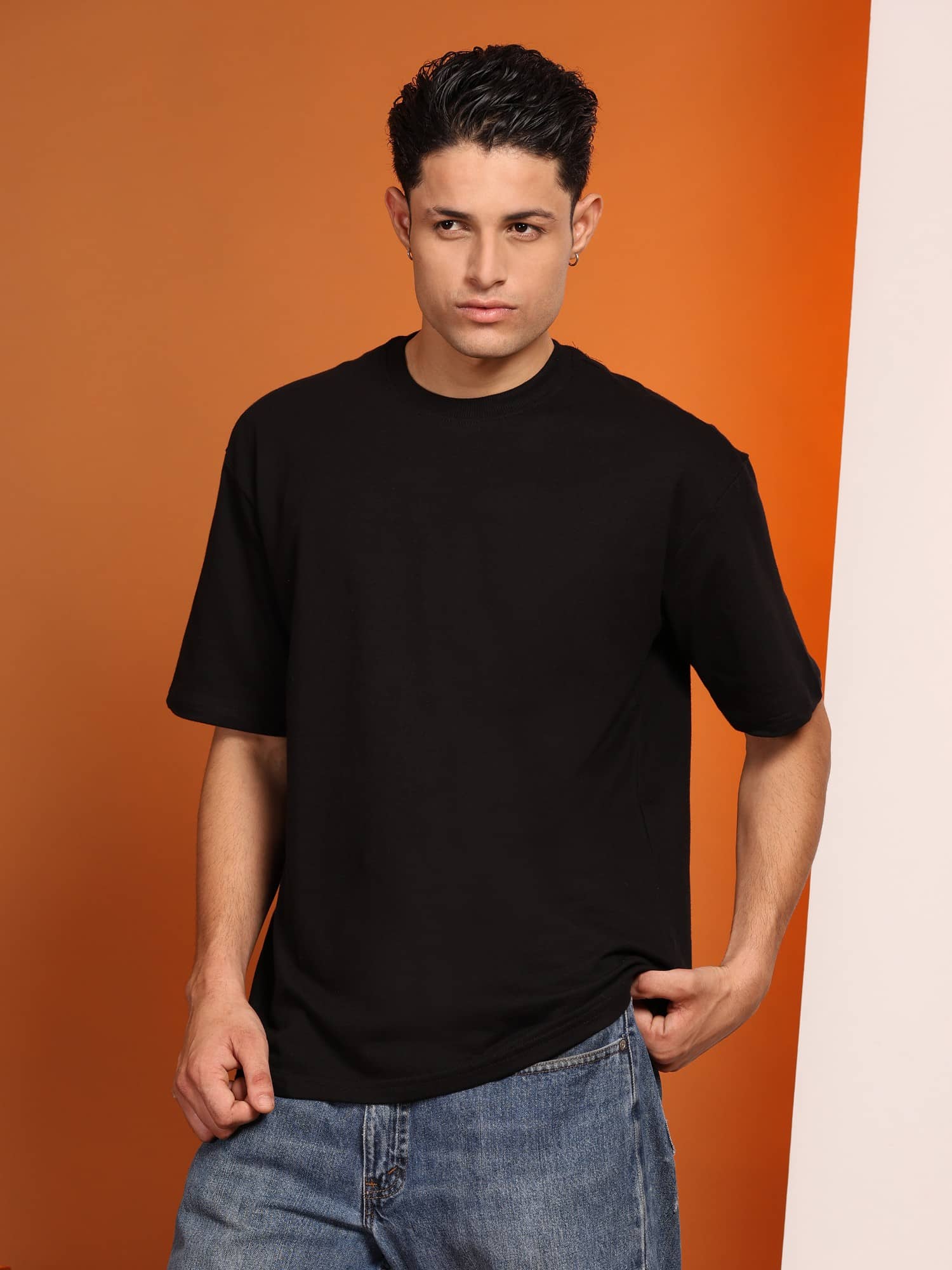 ENCIGER Men Cotton Oversized Fit Solid T-Shirt ( Orange )